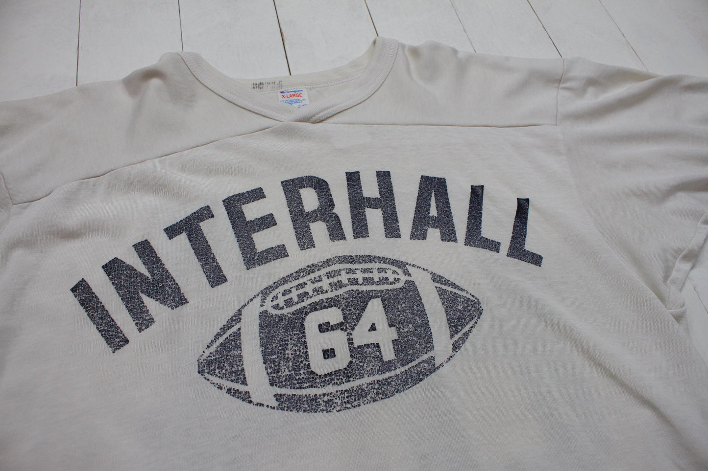 1980s Champion Cotton/Nylon Blend Football Jersey Interhall 64 Made in USA Size L/XL
