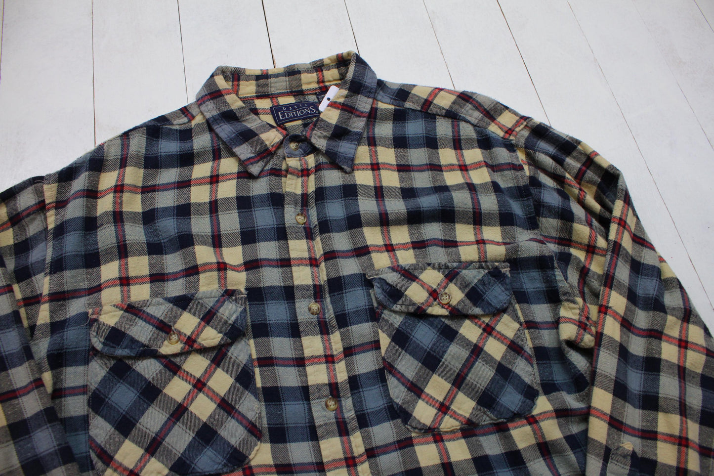 2000s Y2K Basic Editions Blue Plaid Lightweight Button Up Flannel Shirt Size XL