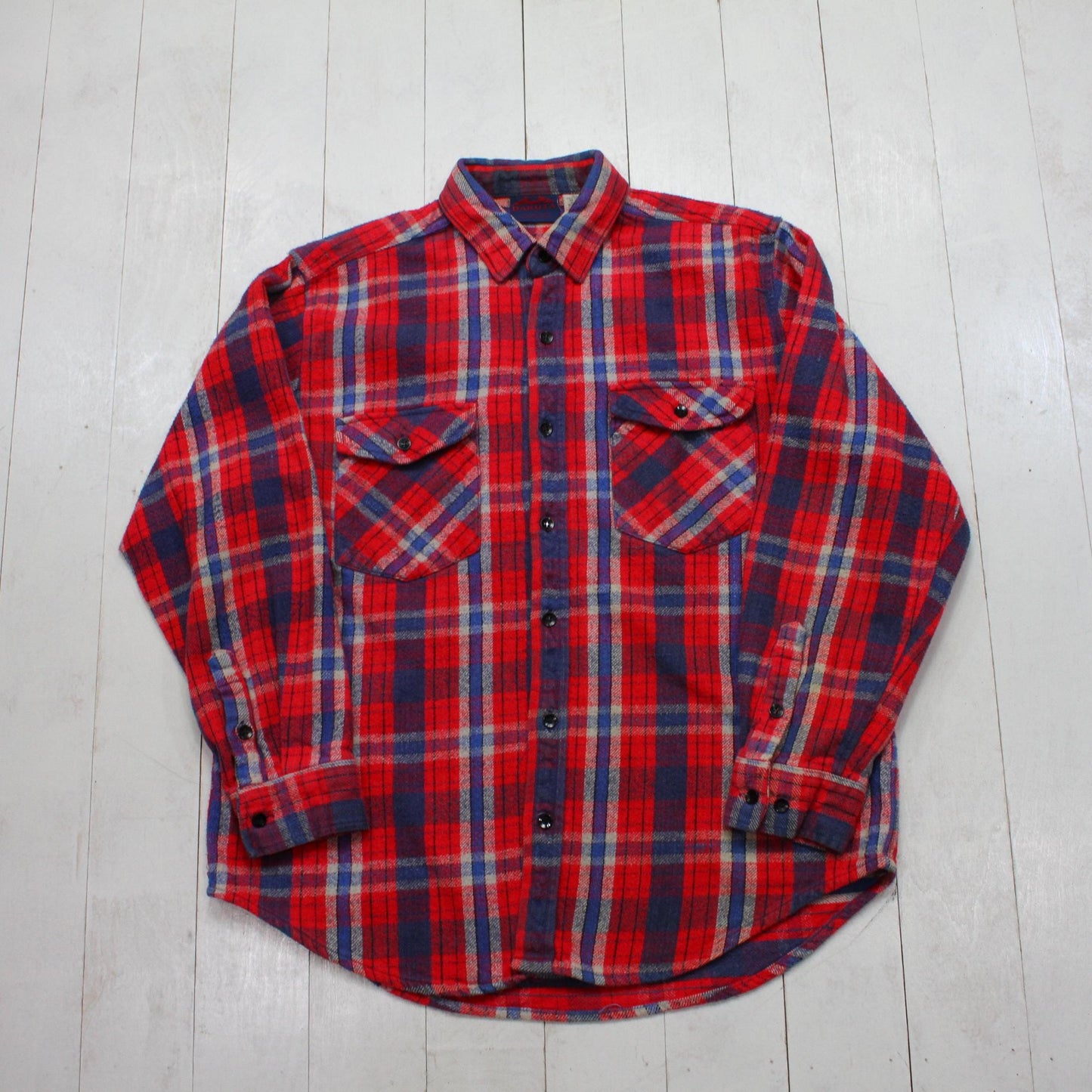 2000s Y2K Dakota Red Blue Plaid Button Up Flannel Shirt Size L
