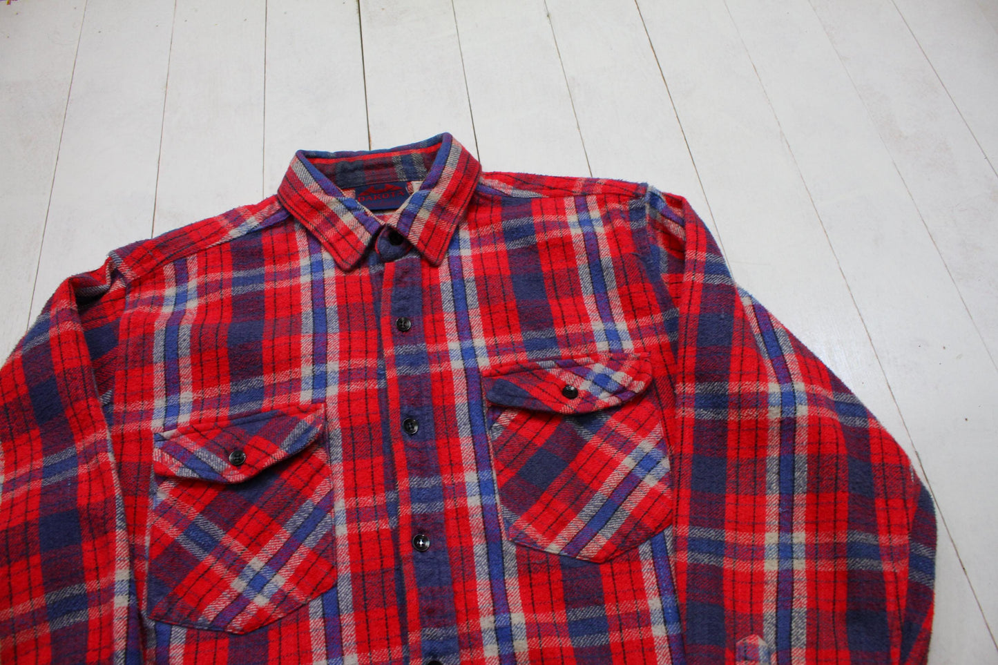 2000s Y2K Dakota Red Blue Plaid Button Up Flannel Shirt Size L