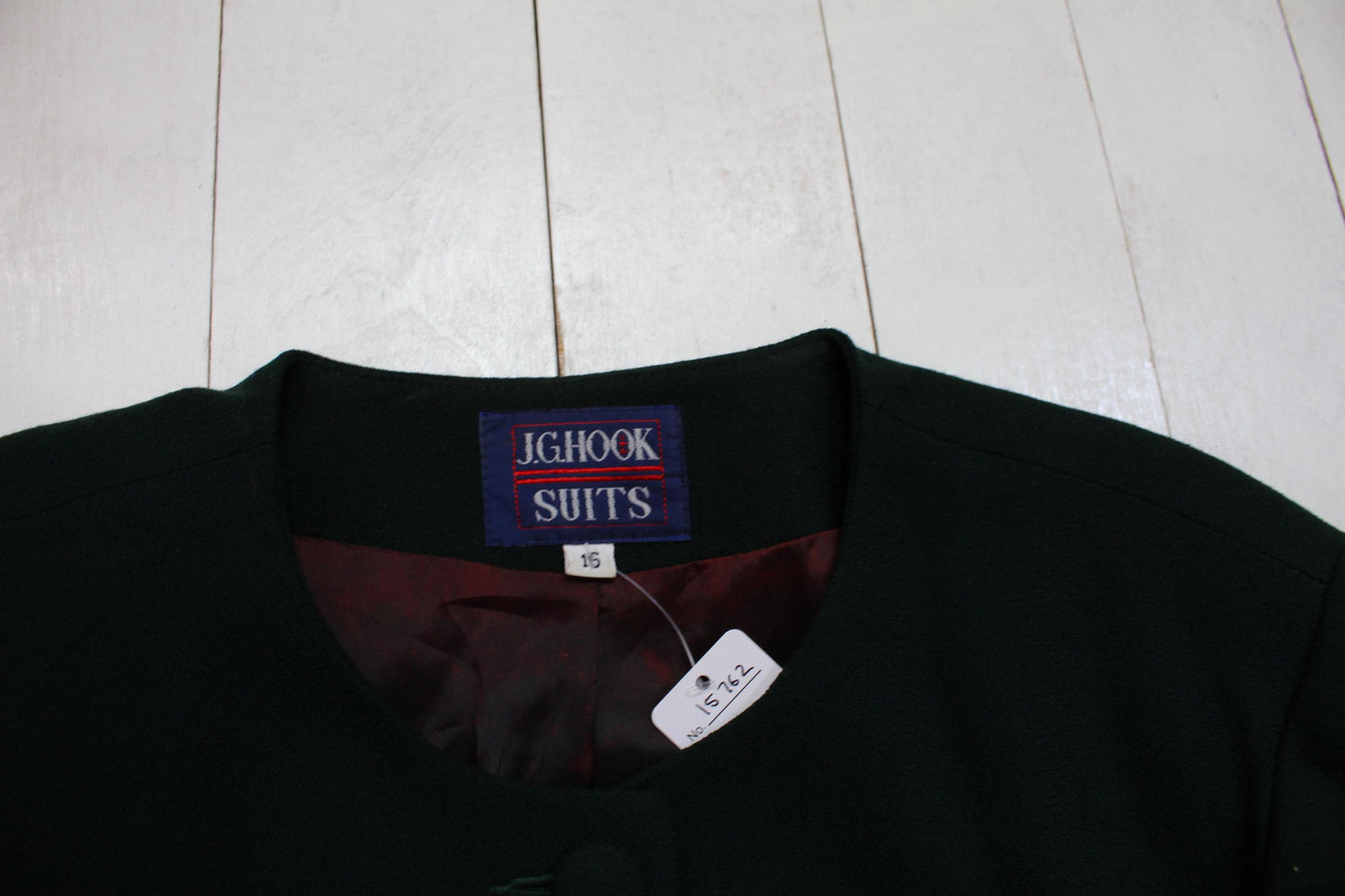 1980s JG Hook Suits Dark Green Collarless Wool Coat Made in USA Women's Size XL