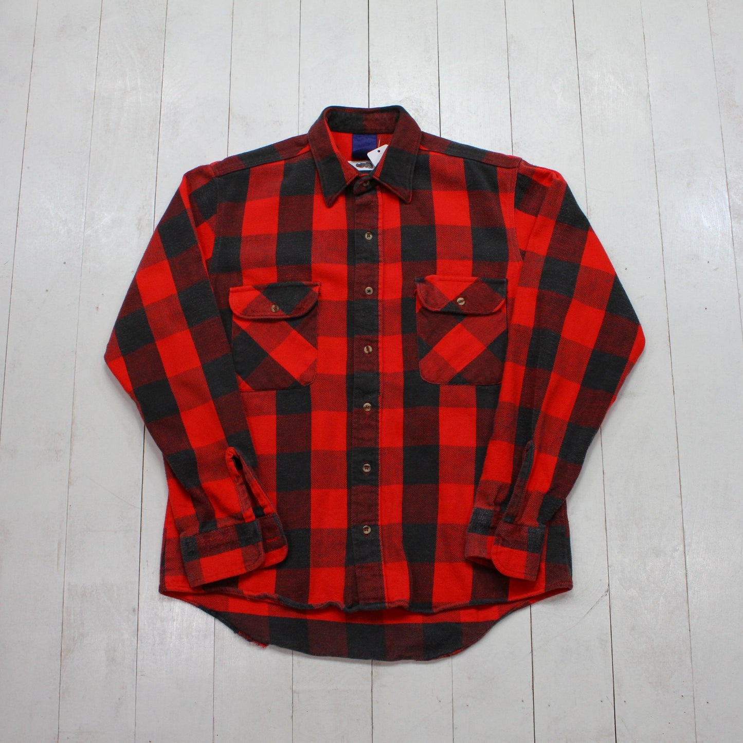 1990s/2000s Y2K Red Black Buffalo Plaid Flannel Button Up Shirt Size M