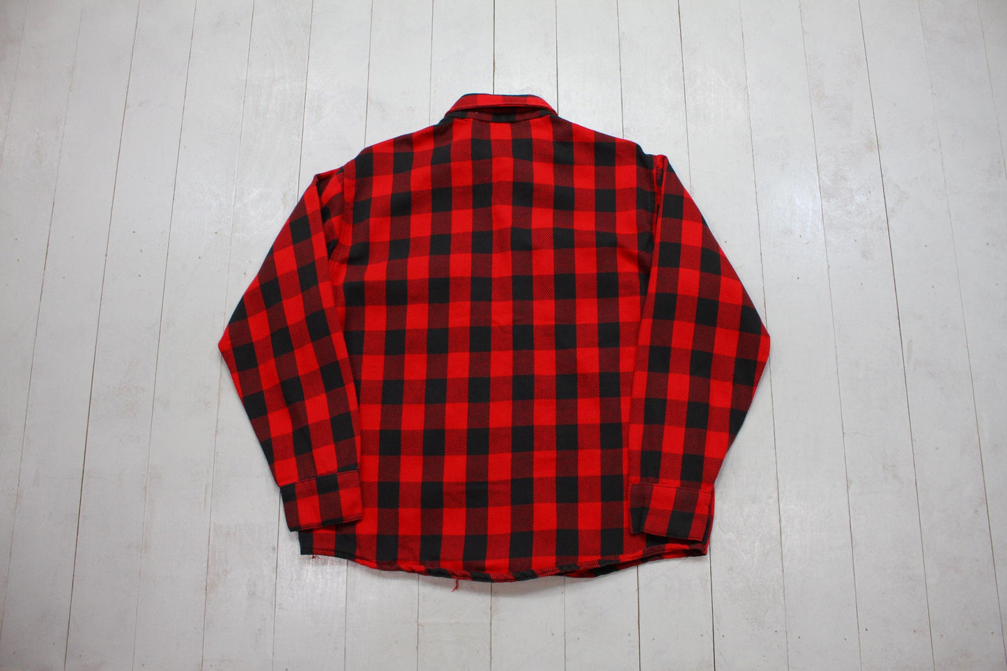 1970s Jim Catfish Hunter Red Black Buffalo Plaid Flannel Shirt Size M/L