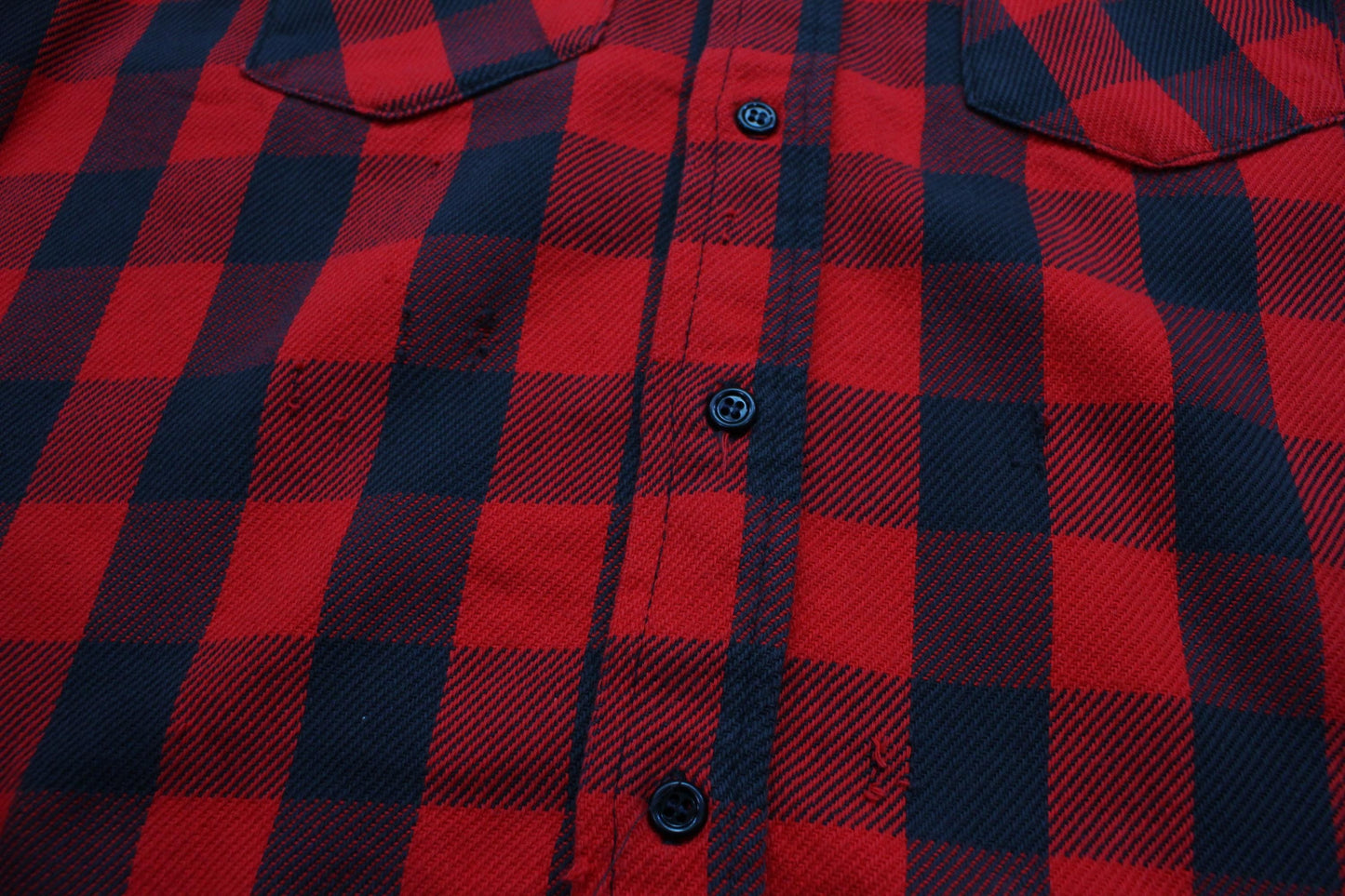1970s Jim Catfish Hunter Red Black Buffalo Plaid Flannel Shirt Size M/L