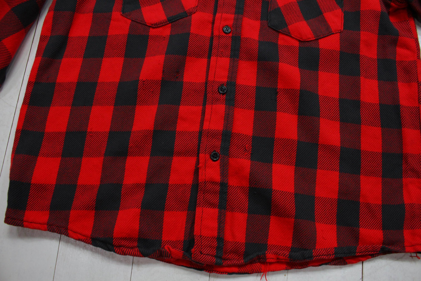 1970s Jim Catfish Hunter Red Black Buffalo Plaid Flannel Shirt Size M/L