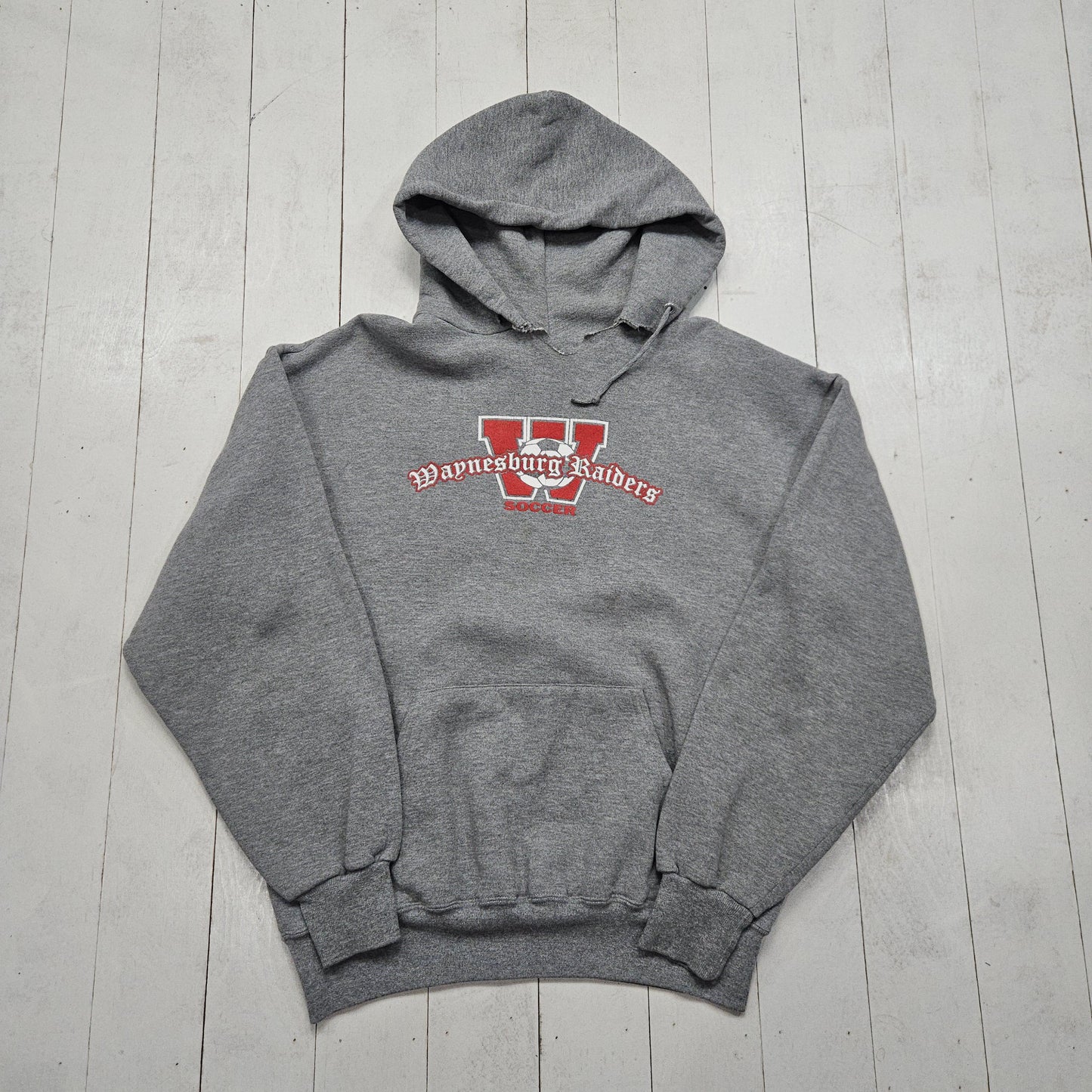 2000s Y2K Jerzees Grey Waynesburg Raiders Soccer Hoodie Sweatshirt Size L
