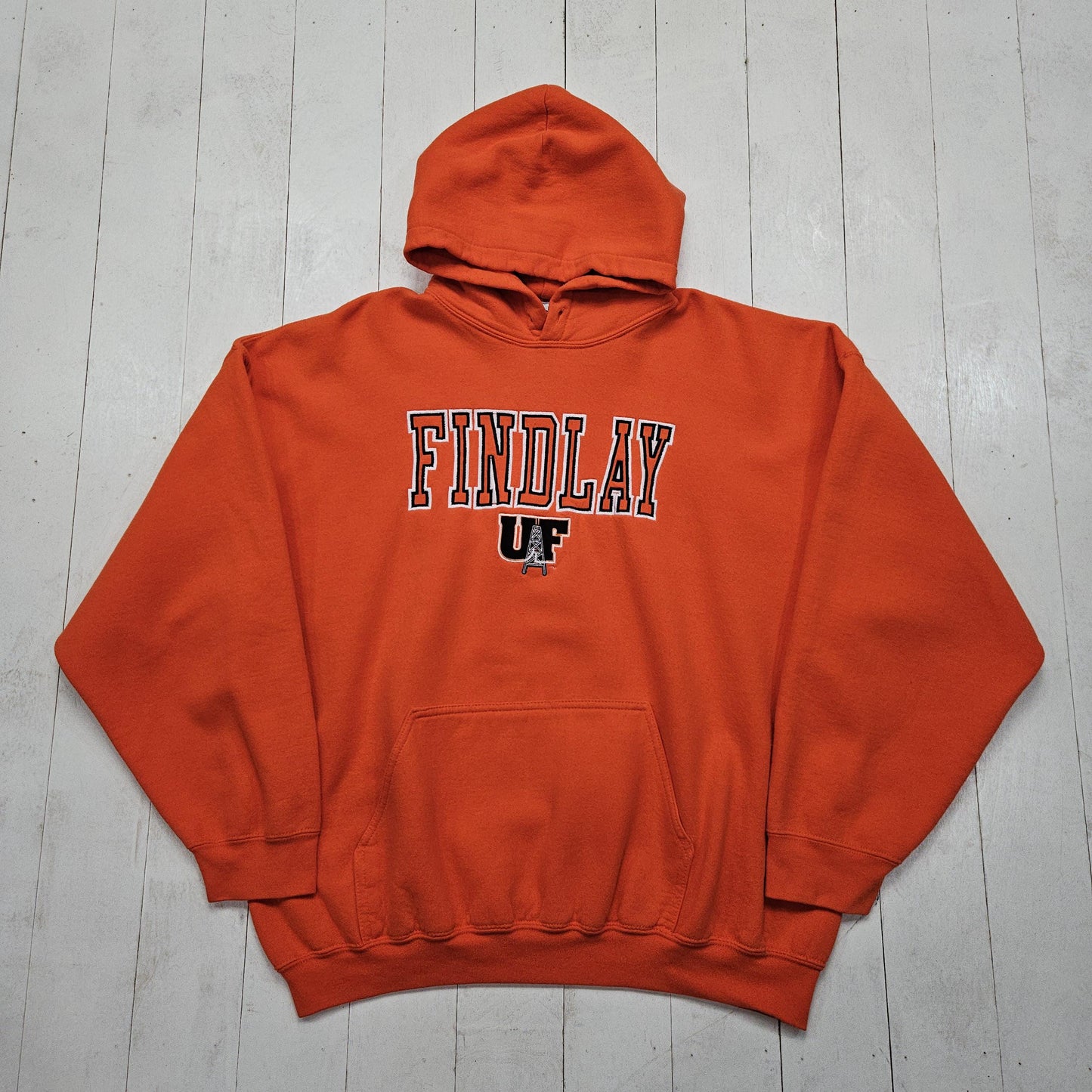 1990s/2000s Y2K University of Findlay Oilers Orange NCAA Hoodie Sweatshirt Size XL