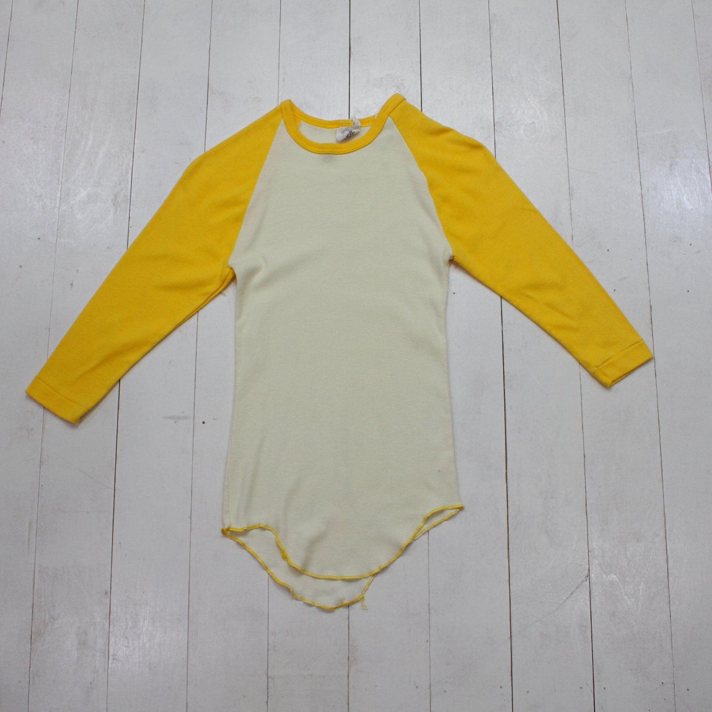 1980s Blank White Yellow Raglan Long Sleeve T-Shirt Made in USA Kids Size S