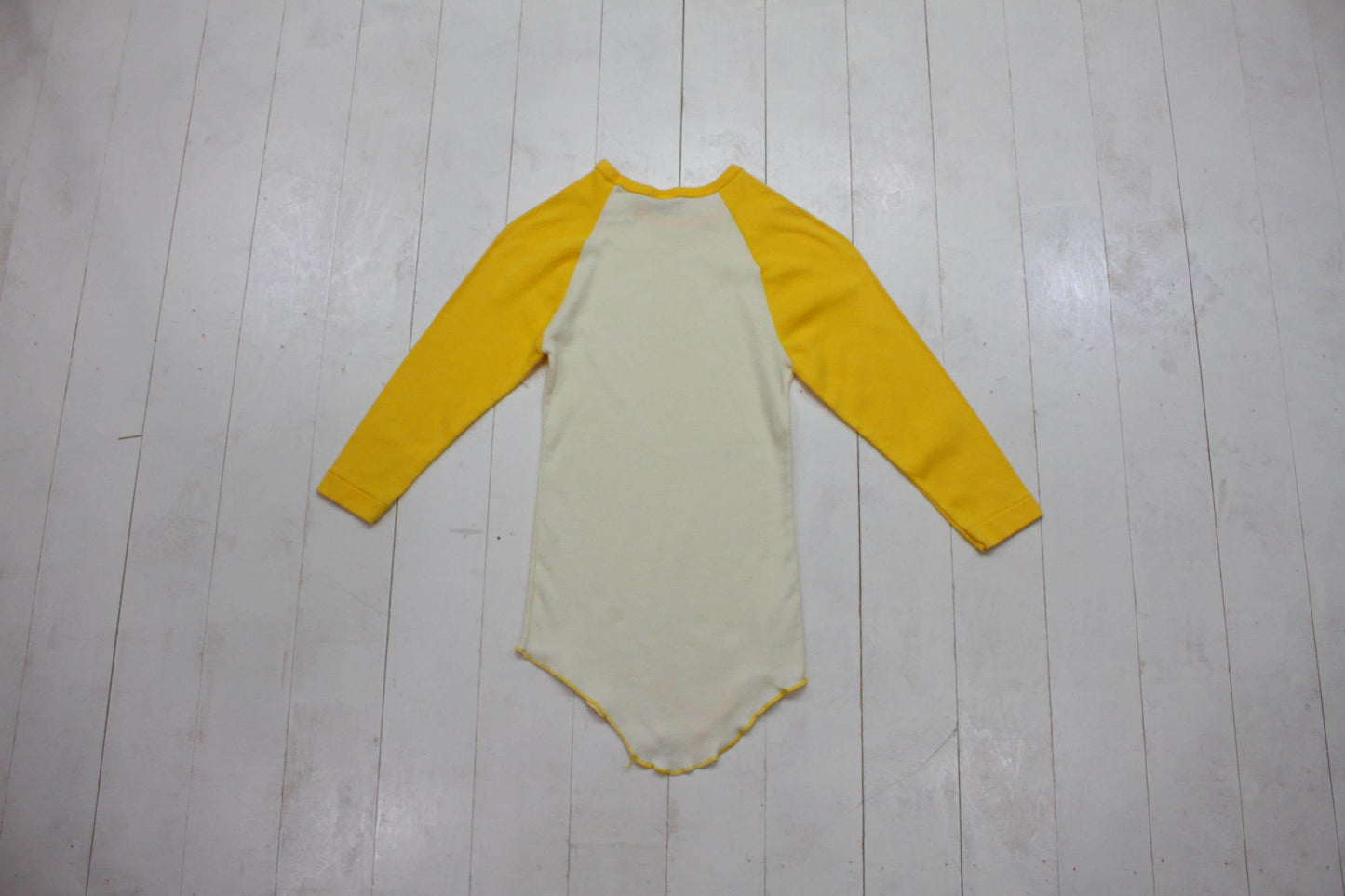 1980s Blank White Yellow Raglan Long Sleeve T-Shirt Made in USA Kids Size S