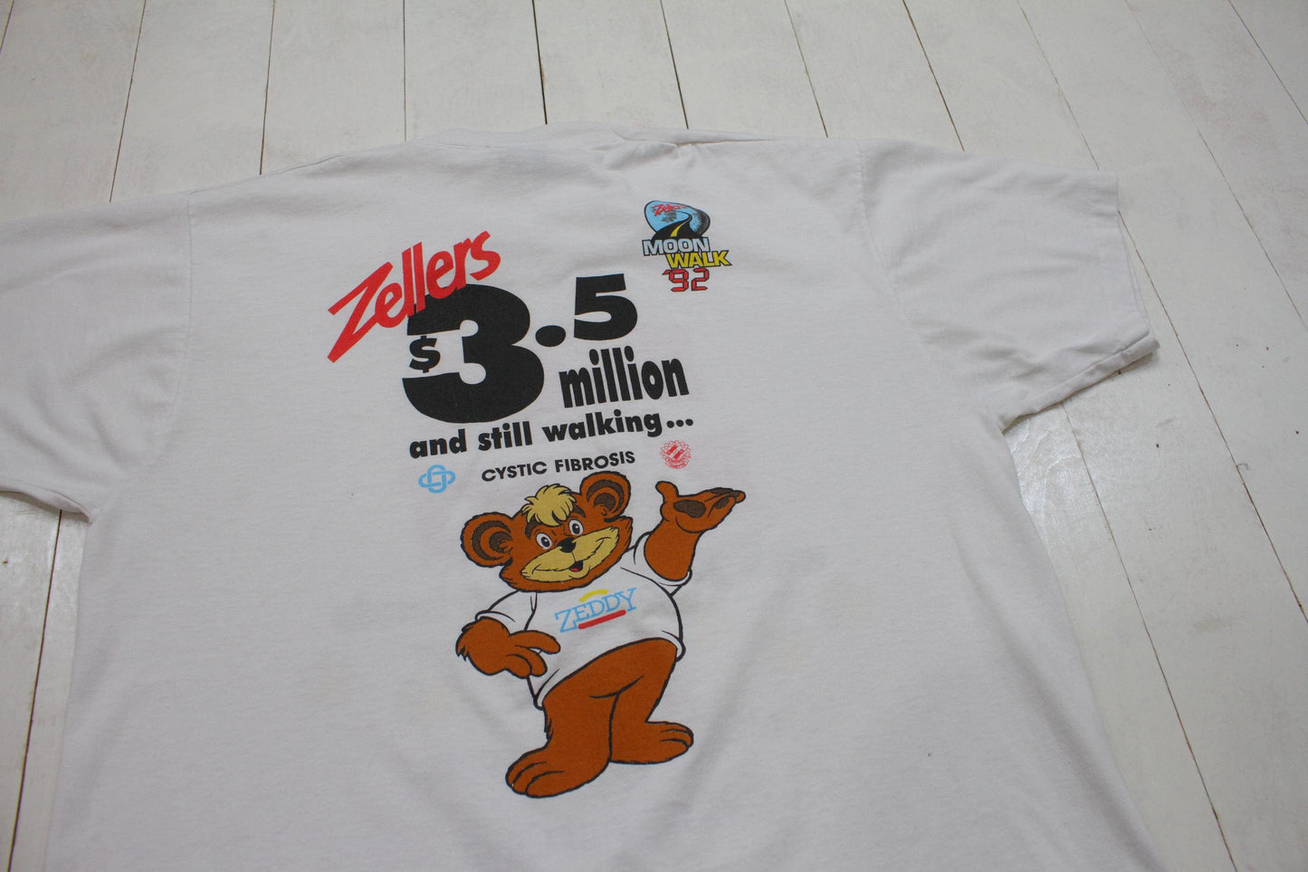 1990s 1992 Zellers Bear Right Moonwalk for Cystic Fibrosis T-Shirt Made in Canada Size L