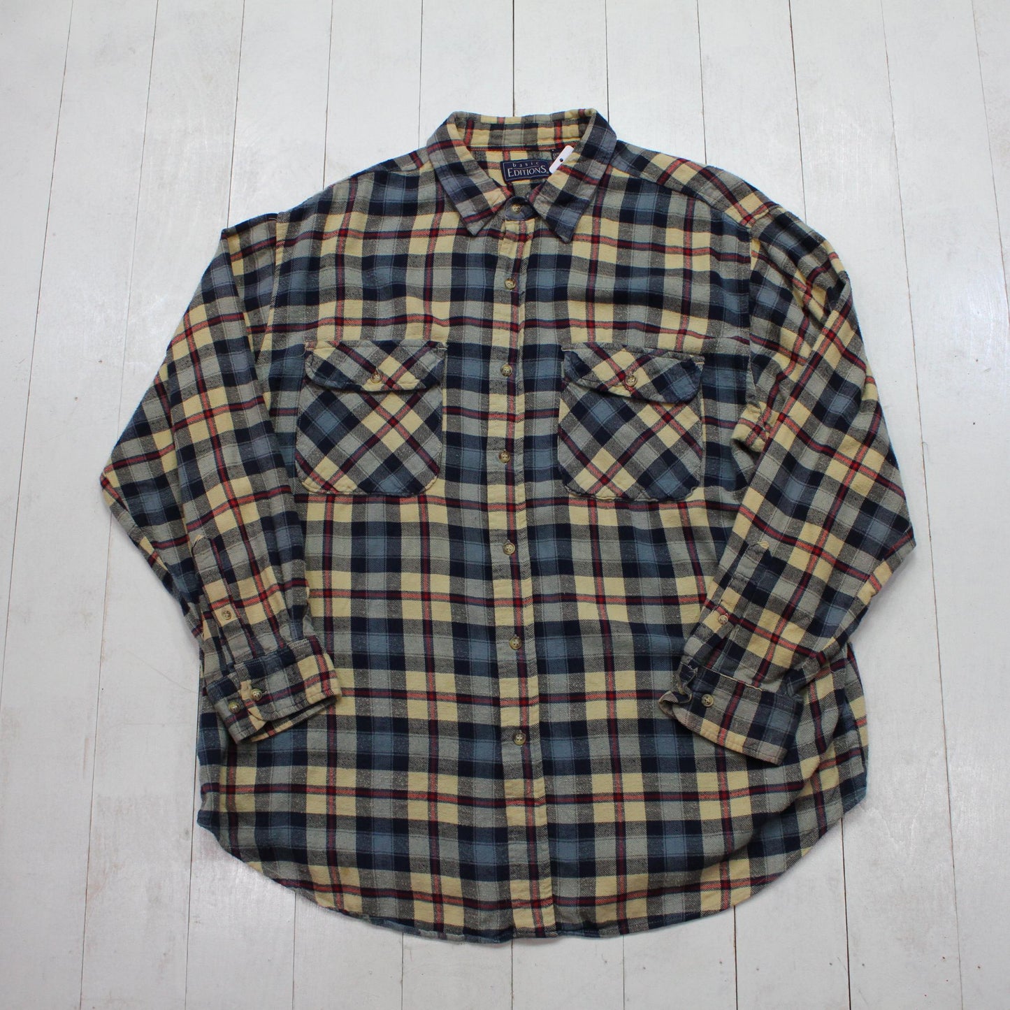 2000s Y2K Basic Editions Blue Plaid Lightweight Button Up Flannel Shirt Size XL