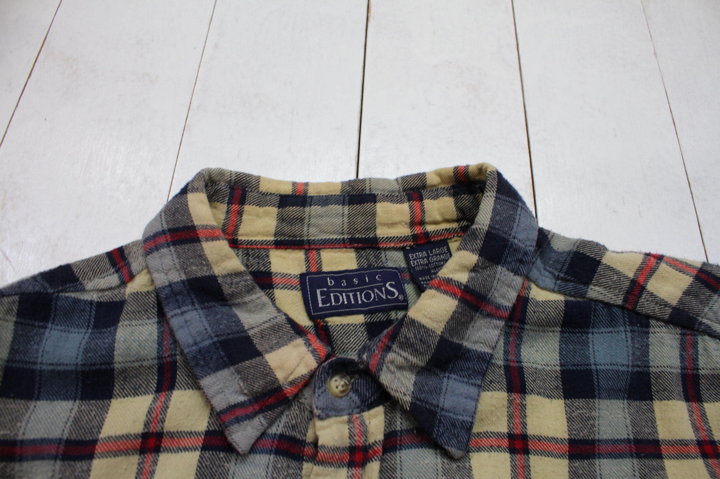 2000s Y2K Basic Editions Blue Plaid Lightweight Button Up Flannel Shirt Size XL
