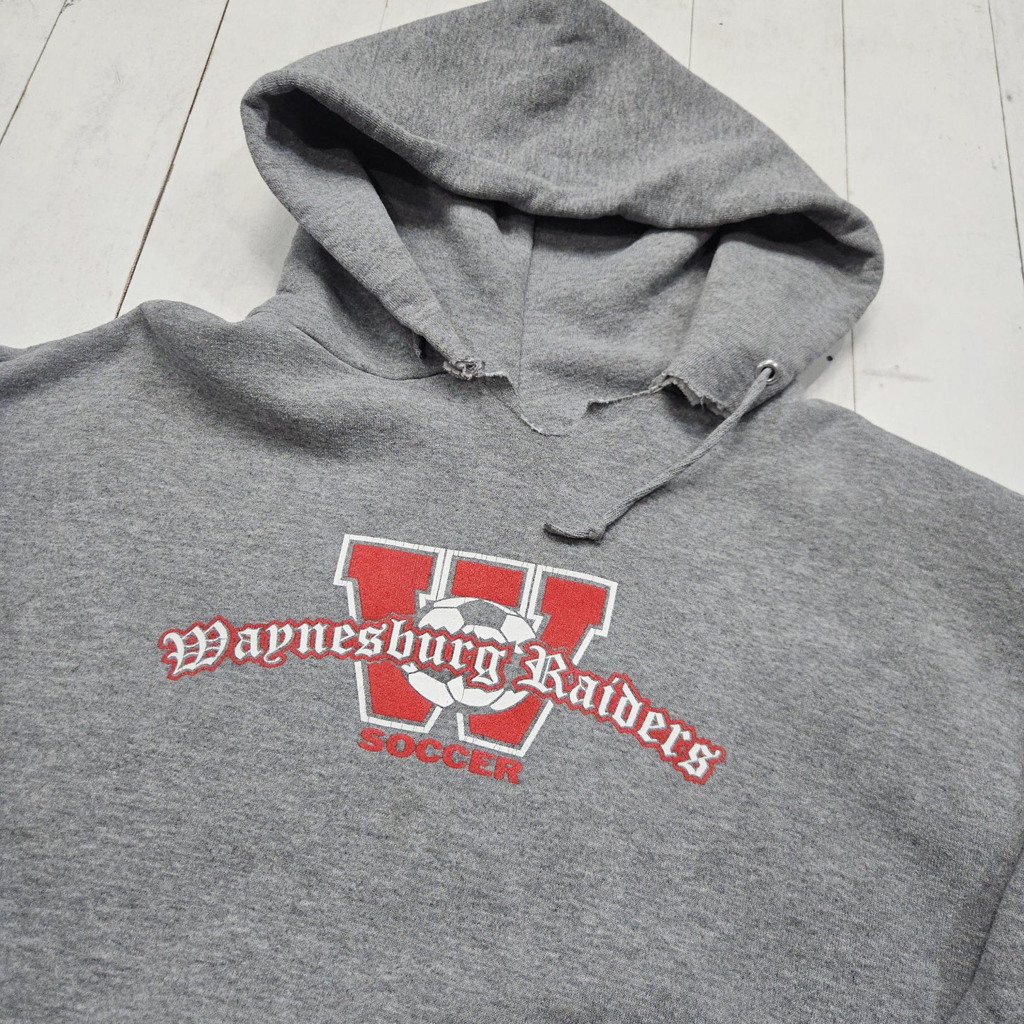 2000s Y2K Jerzees Grey Waynesburg Raiders Soccer Hoodie Sweatshirt Size L