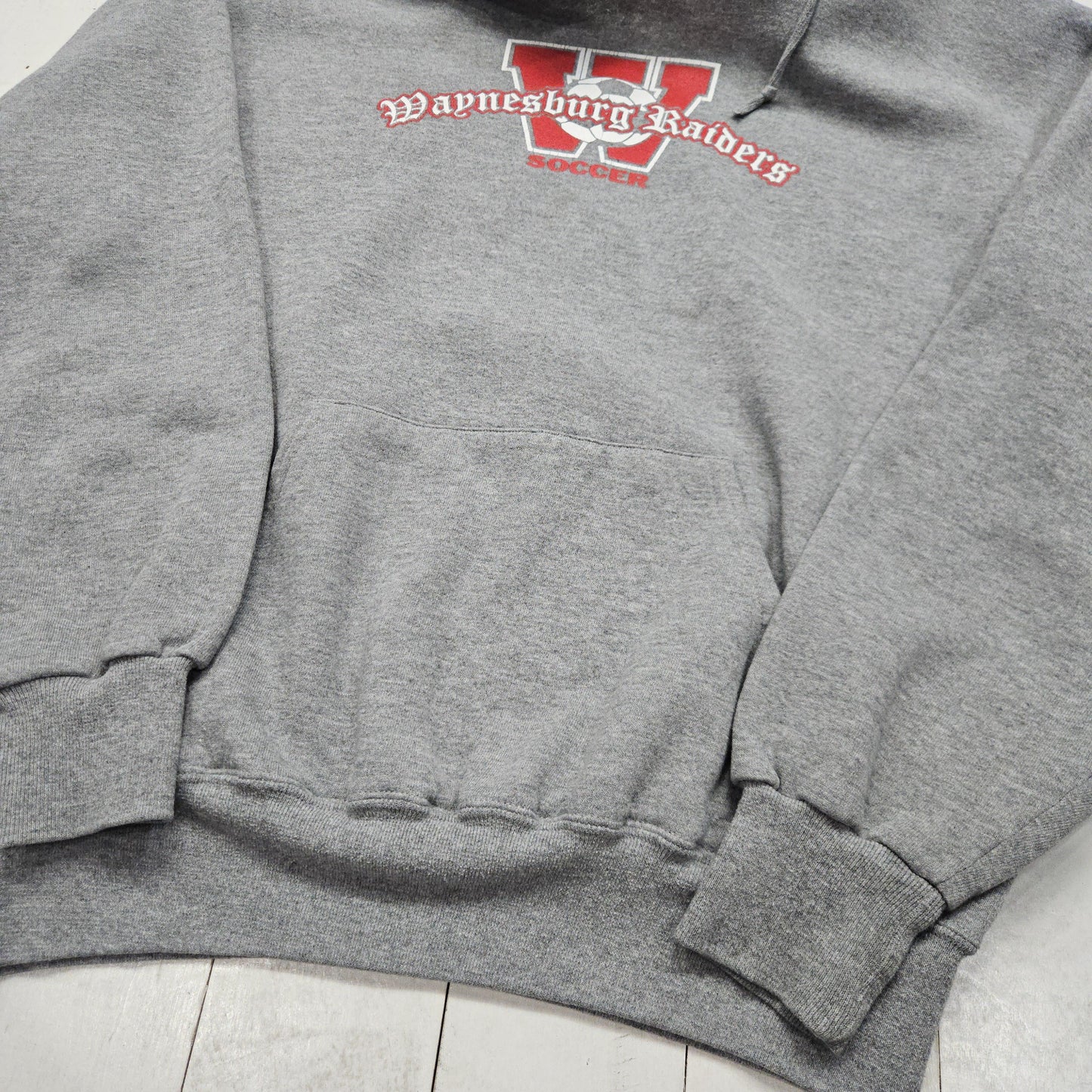 2000s Y2K Jerzees Grey Waynesburg Raiders Soccer Hoodie Sweatshirt Size L