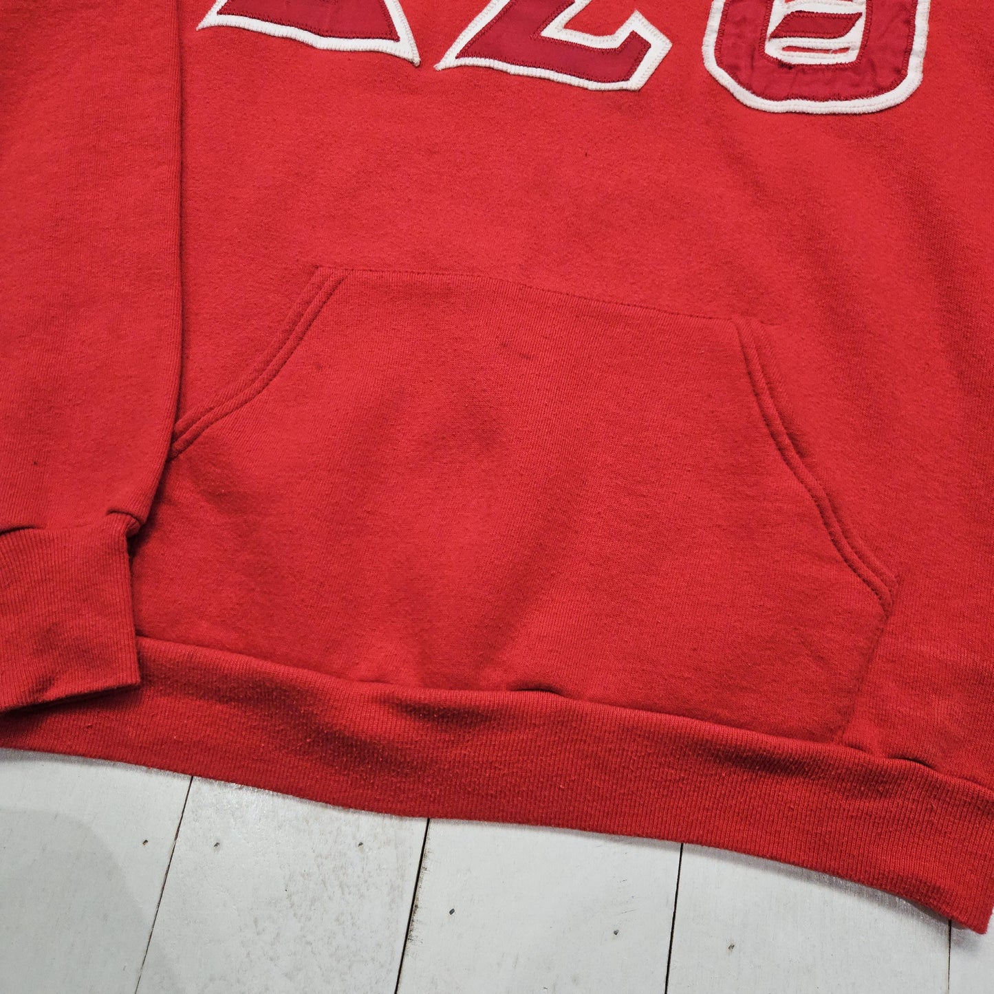 1980s Rusell Athletic Red Delta Sigma Theta DST Sorority Greek Life Stitched Lettering Hoodie Sweatshirt Made in USA Size S/M