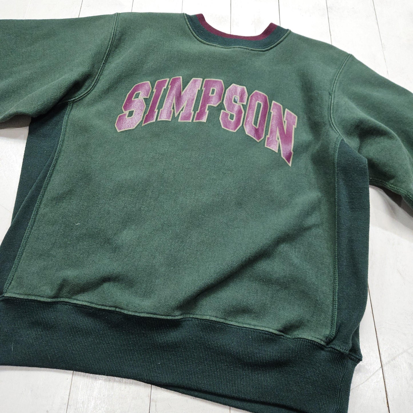 1990s Mt Spokane Knitting Mills Green Simpson College University Reverse Weave Style Sweatshirt Made in USA Size L