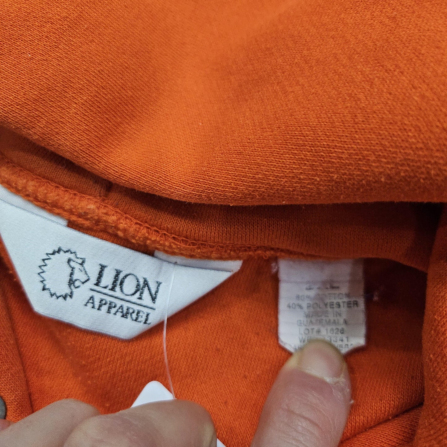1990s/2000s Y2K Lion Apparel Double Face Orange Workwear Hoodie Size XXL/3XL+