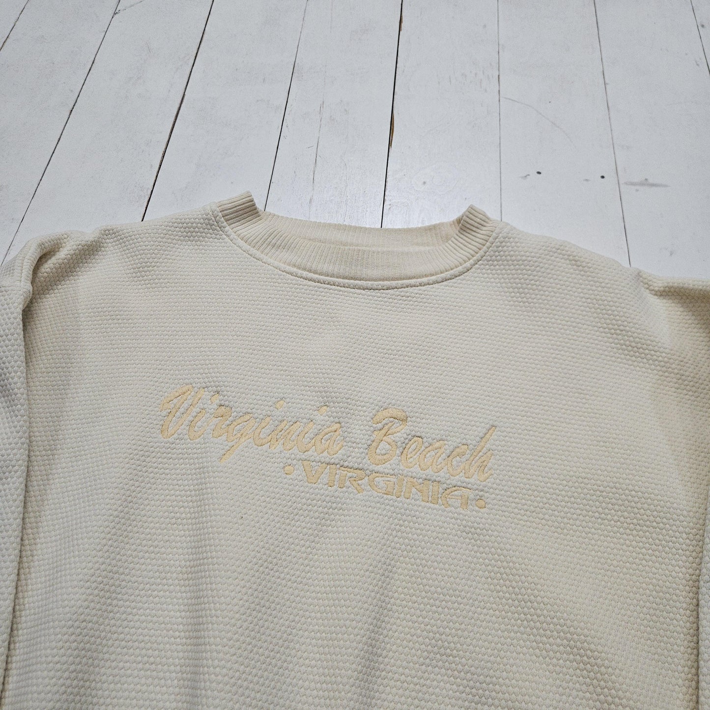 1990s Toledo Sport Yellow Virginia Beach Waffle Texture Sweatshirt Made in USA Size M/L