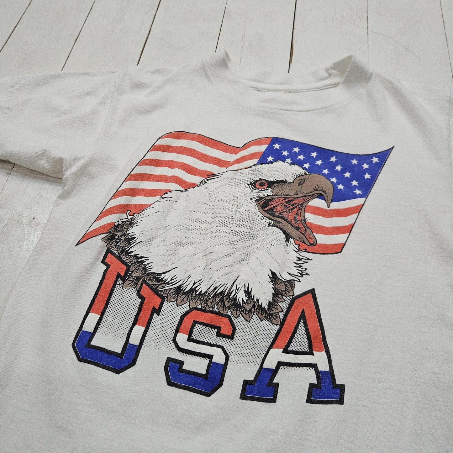 1990s White USA American Flag Bald Eagle T-Shirt Size S