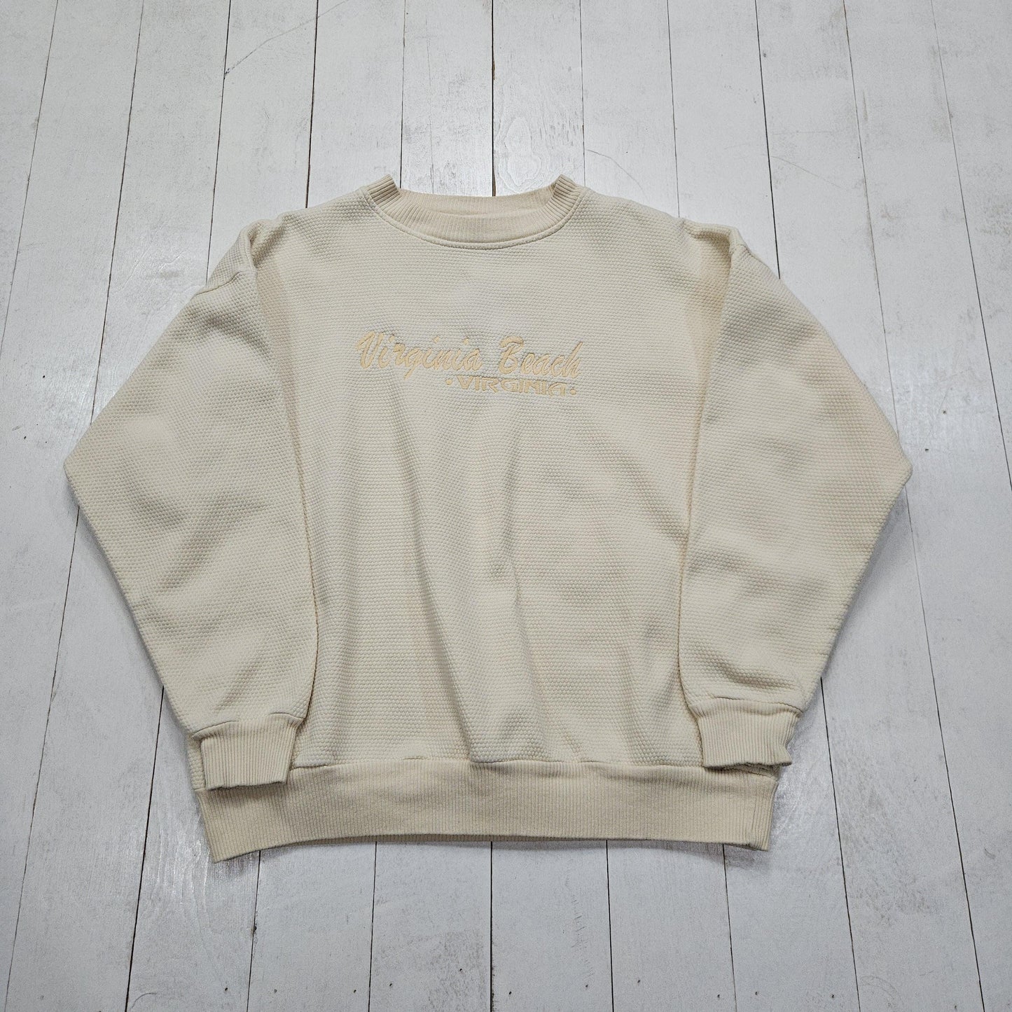 1990s Toledo Sport Yellow Virginia Beach Waffle Texture Sweatshirt Made in USA Size M/L