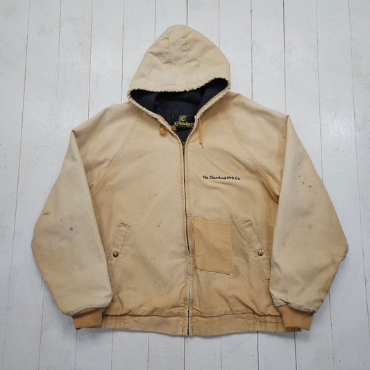 1970s/1980s K-Products Thermal Lined Tan Hooded Work Jacket Made in USA Size L/XL - People's Champ Vintage -Jackets-Denim Jackets
