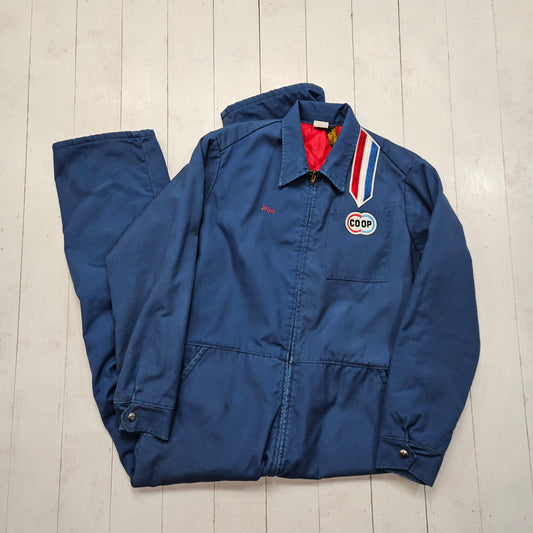 1970s Protexall Insulated Coveralls Co-Op Feed Patches "Ron" Made in USA Size L - People's Champ Vintage -Bottoms - Overalls/Coveralls