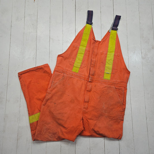 1980s/1990s AGO Industries Orange High Visibility Construction Overalls Made in Canada Size 44x30 - People's Champ Vintage -Bottoms - Overalls/Coveralls
