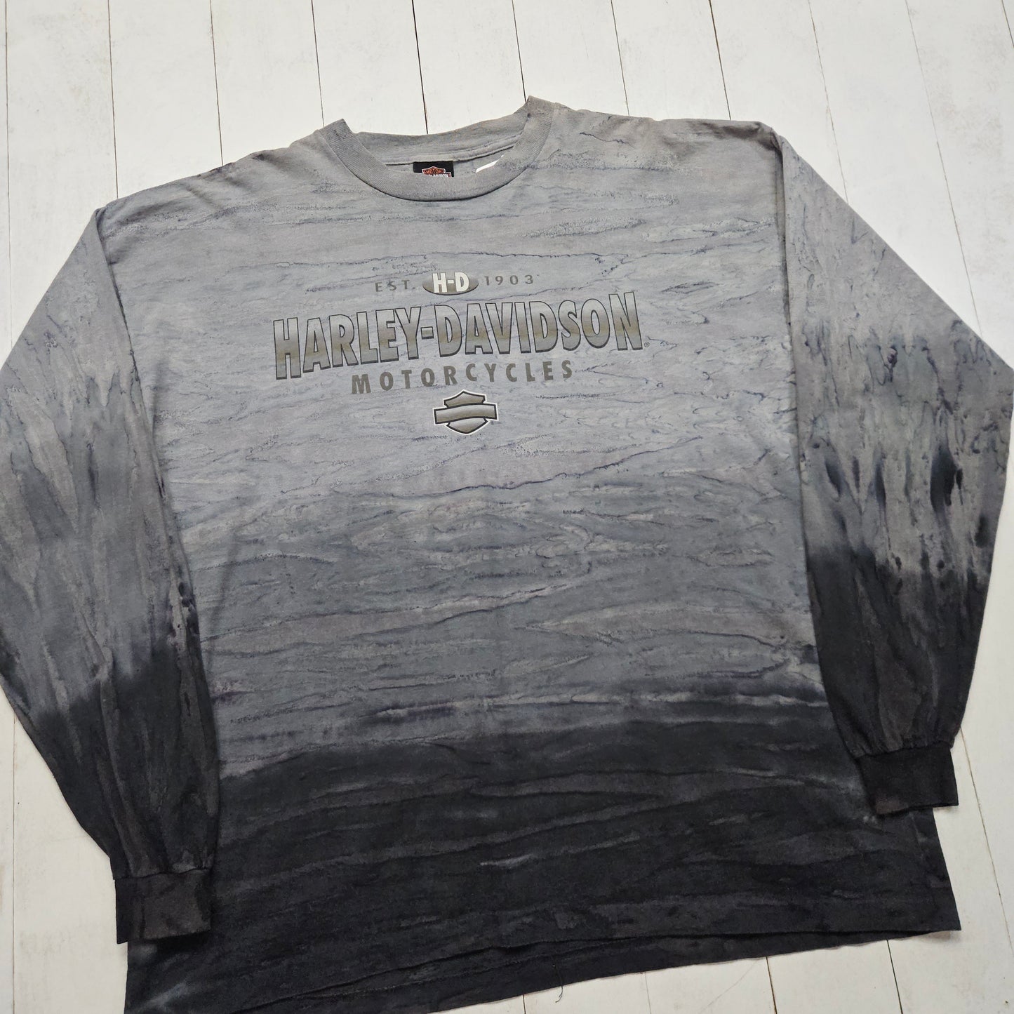 1990s Harley Davidson Stonewash Tie Dye Longsleeve T-Shirt Motown Made in USA Size XXL