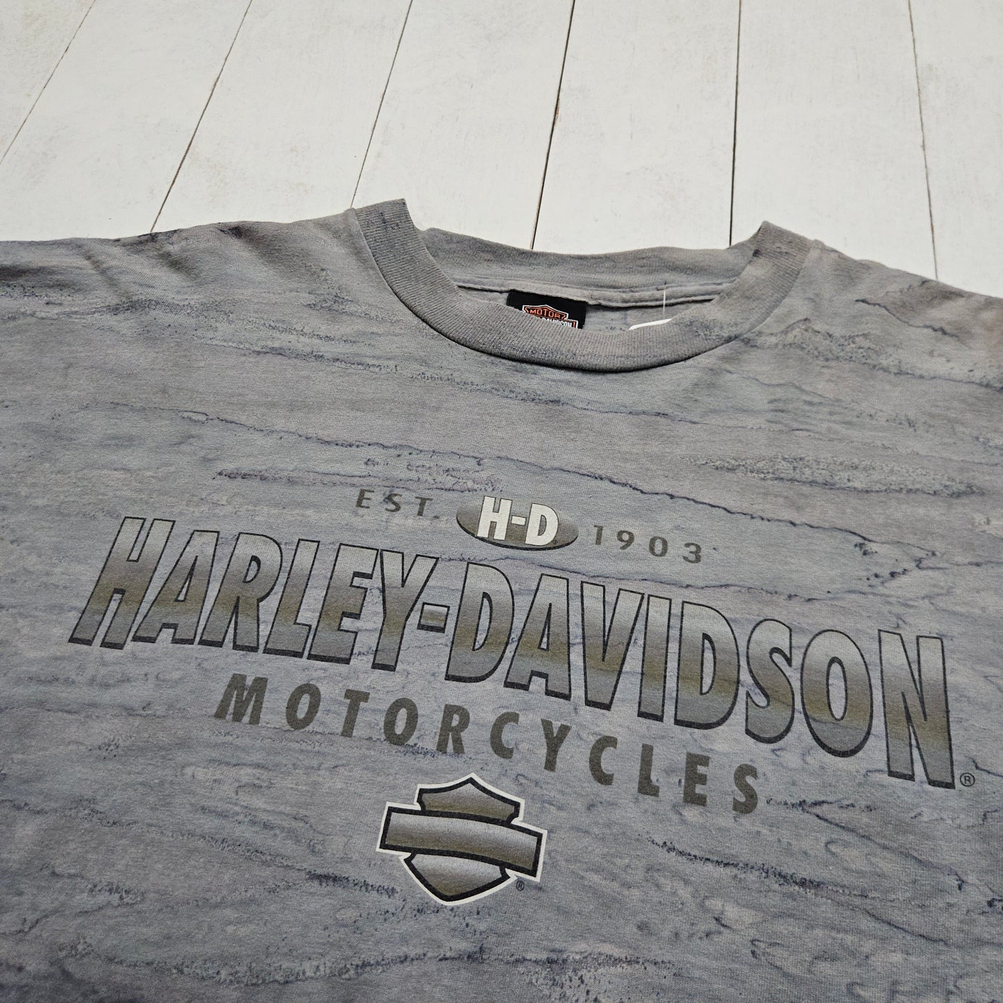 1990s Harley Davidson Stonewash Tie Dye Longsleeve T-Shirt Motown Made in USA Size XXL