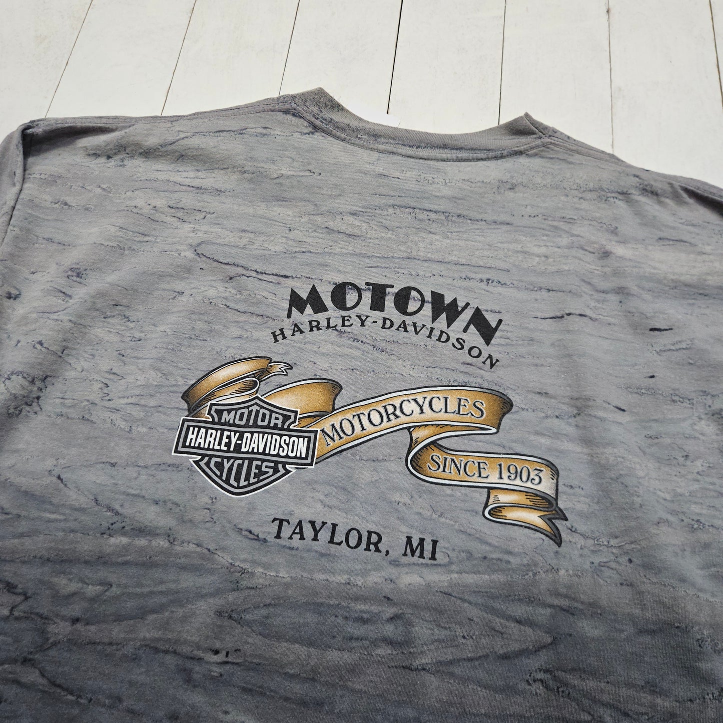 1990s Harley Davidson Stonewash Tie Dye Longsleeve T-Shirt Motown Made in USA Size XXL