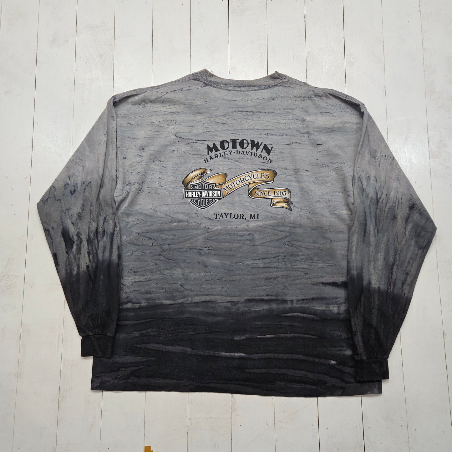 1990s Harley Davidson Stonewash Tie Dye Longsleeve T-Shirt Motown Made in USA Size XXL
