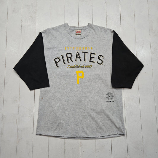 1990s 1994 Team Rate Long Gone MLB Cooperstown Collection Pittsburgh Pirates 1960 Championship 3/4 Sleeve T-Shirt Made in USA Size L - People's Champ Vintage -T-Shirts - Sports