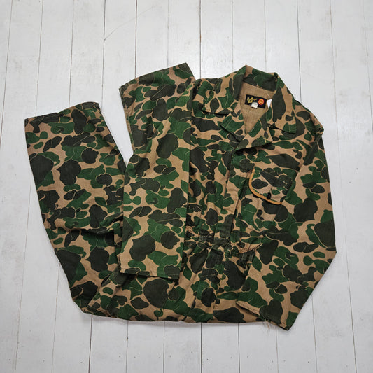 1960s/1970s Bullseye Bill Duck Camo Coveralls Made in USA Womens Size S/M - People's Champ Vintage -Bottoms - Overalls/Coveralls