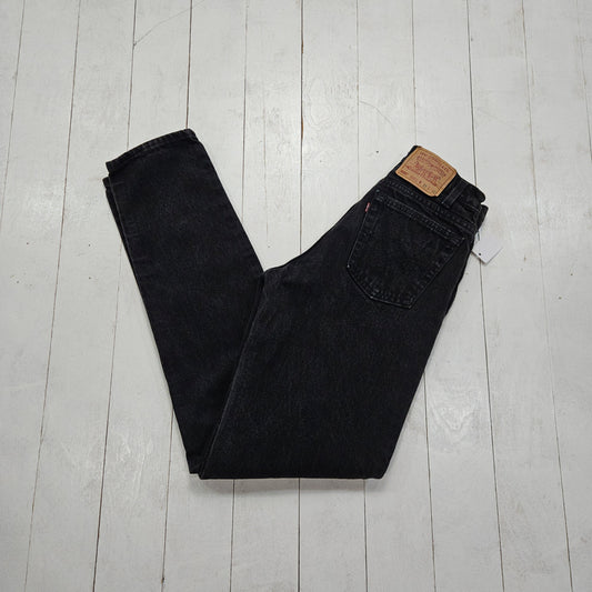 1990s Levi's Black Denim 550 Relaxed Fit Tapered Leg Denim Jeans Made in USA Size 28x34.5 - People's Champ Vintage -Bottoms-Denim