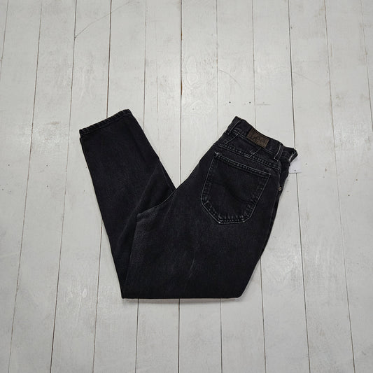 1990s Lee Faded Black Denim Womens Wester Cut Jeans Made in USA Size 28x26.75 - People's Champ Vintage -Bottoms-Denim