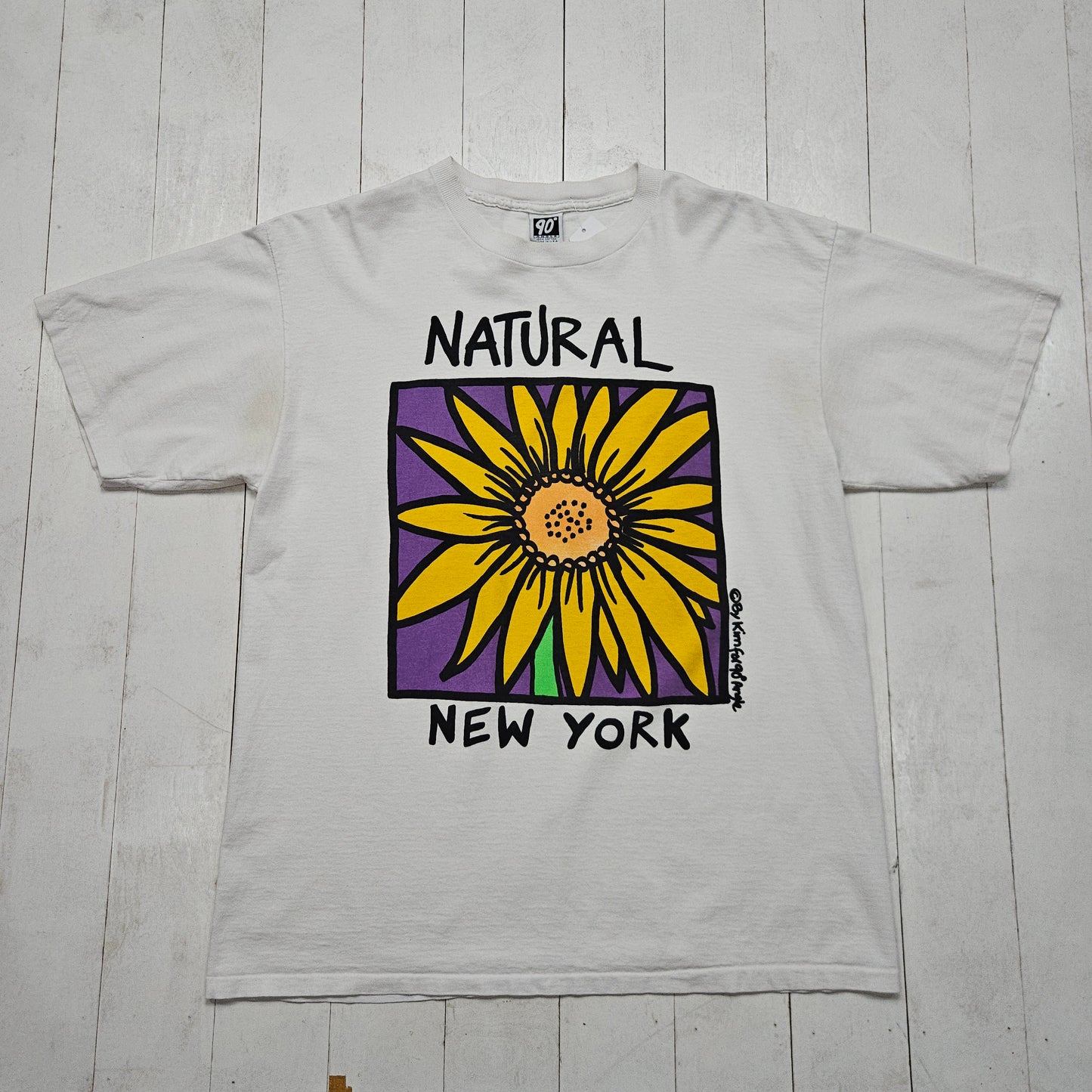 1990s 90 Degree Angle Natural New York Flower Art Print T-Shirt Made in USA Size XL - People's Champ Vintage -T-Shirts