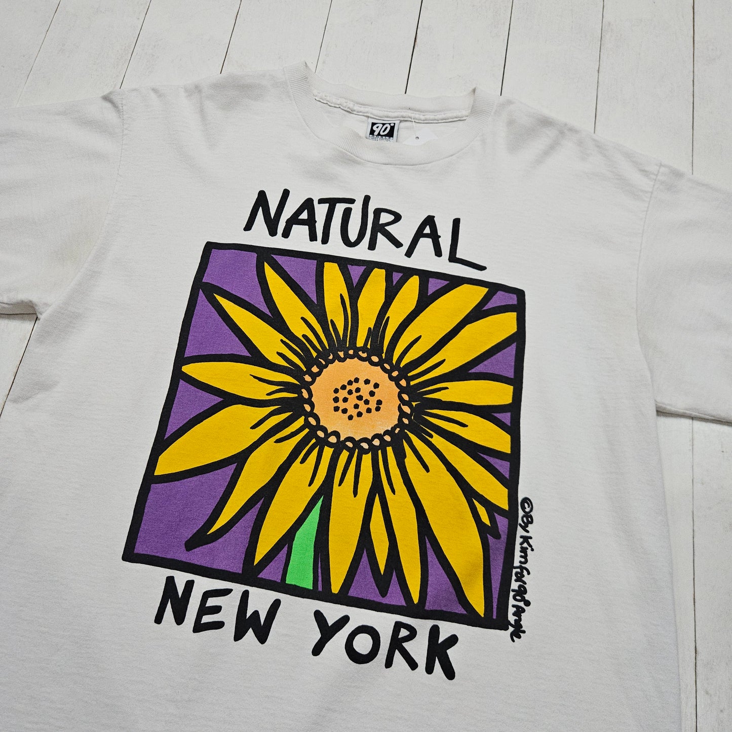 1990s 90 Degree Angle Natural New York Flower Art Print T-Shirt Made in USA Size XL - People's Champ Vintage -T-Shirts