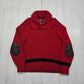 1990s Polo Ralph Lauren Red/Black Two Tone Hand Knit Wool Shawl Collar Pullover Sweater Size L