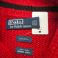 1990s Polo Ralph Lauren Red/Black Two Tone Hand Knit Wool Shawl Collar Pullover Sweater Size L