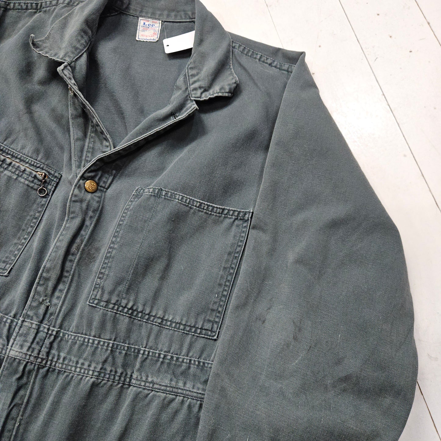 1950s Lee Union-Alls Green Twill Coveralls Sanforized Made in USA Size XL - People's Champ Vintage -Bottoms - Overalls/Coveralls