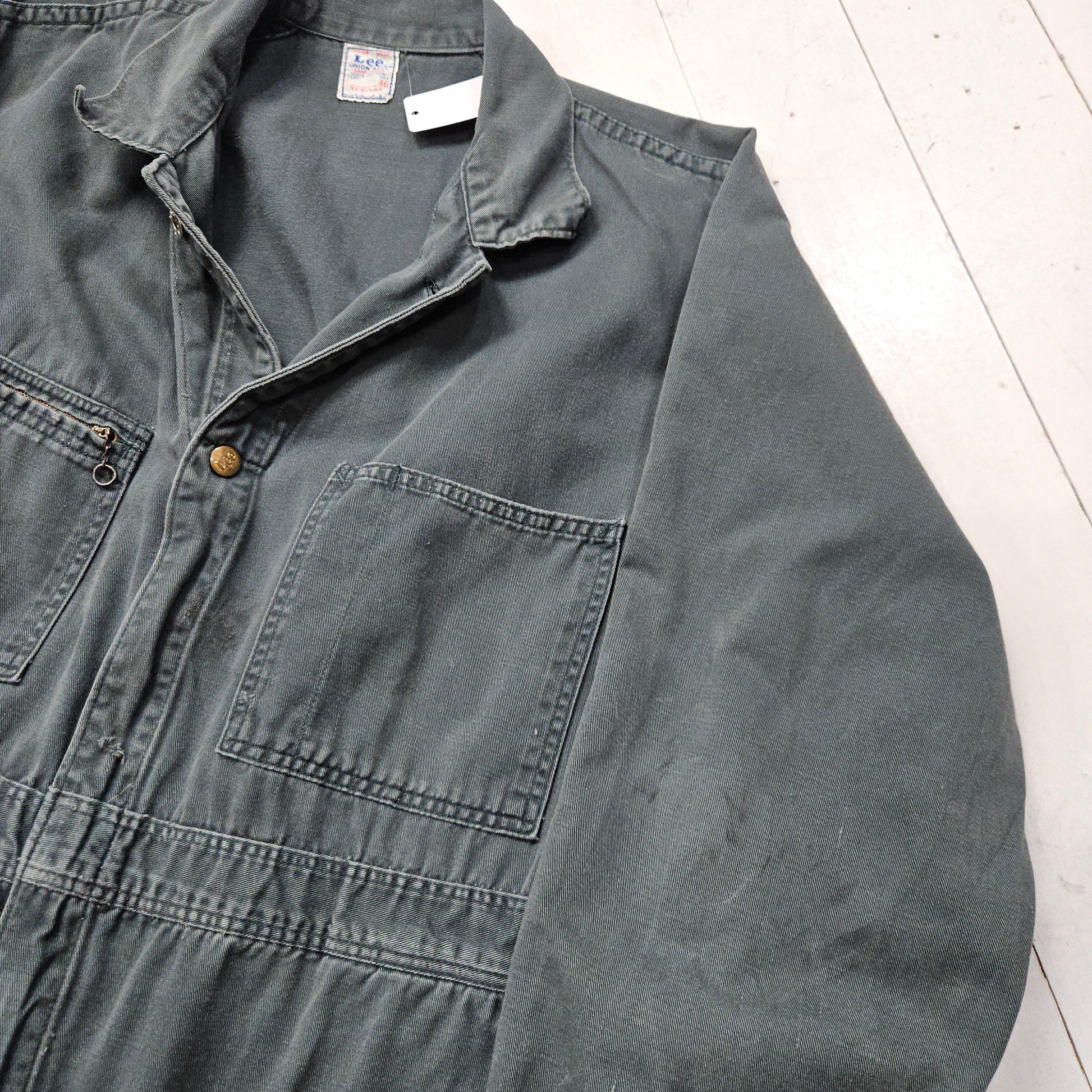 1950s Lee Union-Alls Green Twill Coveralls Sanforized Made in USA Size XL - People's Champ Vintage -Bottoms - Overalls/Coveralls