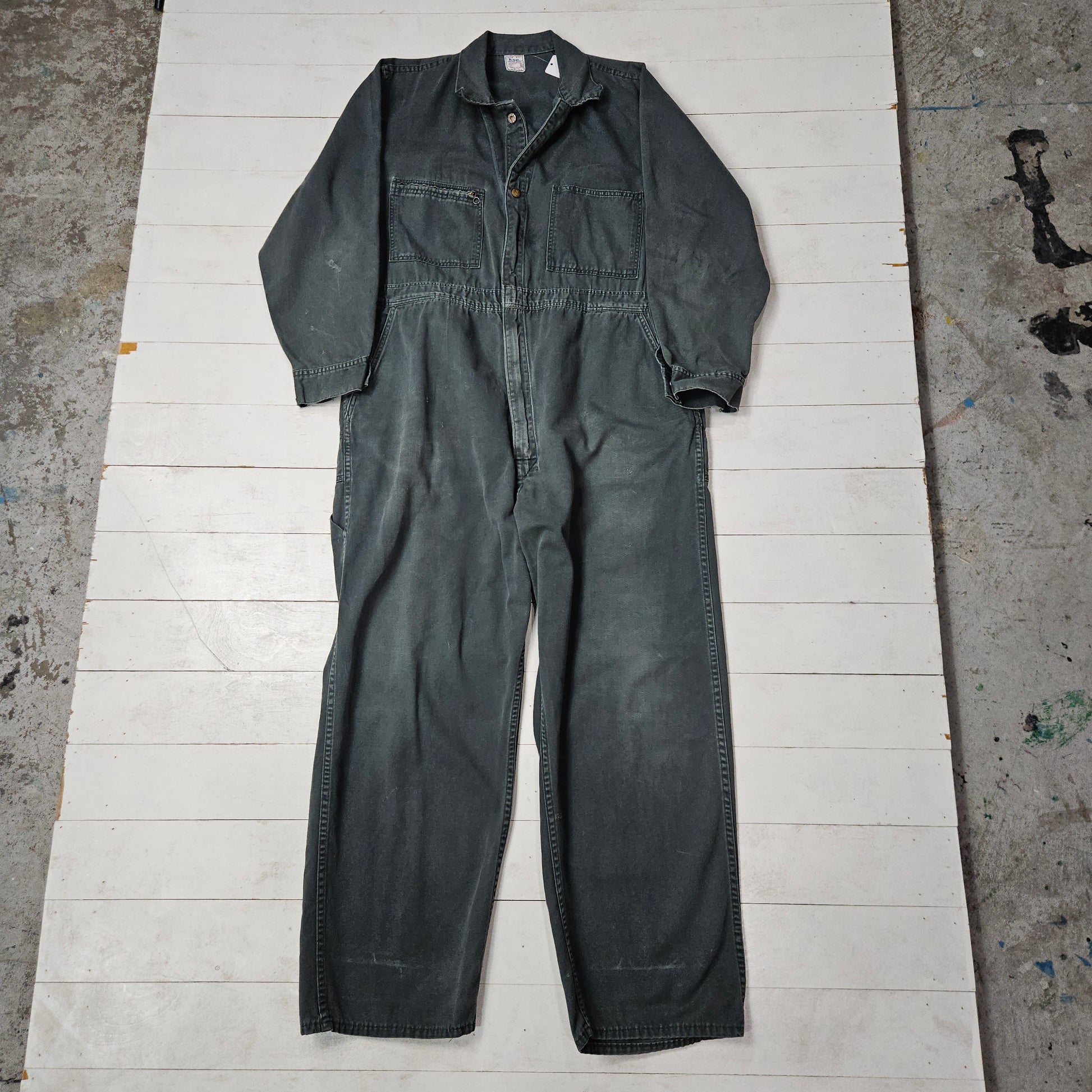 1950s Lee Union-Alls Green Twill Coveralls Sanforized Made in USA Size XL - People's Champ Vintage -Bottoms - Overalls/Coveralls