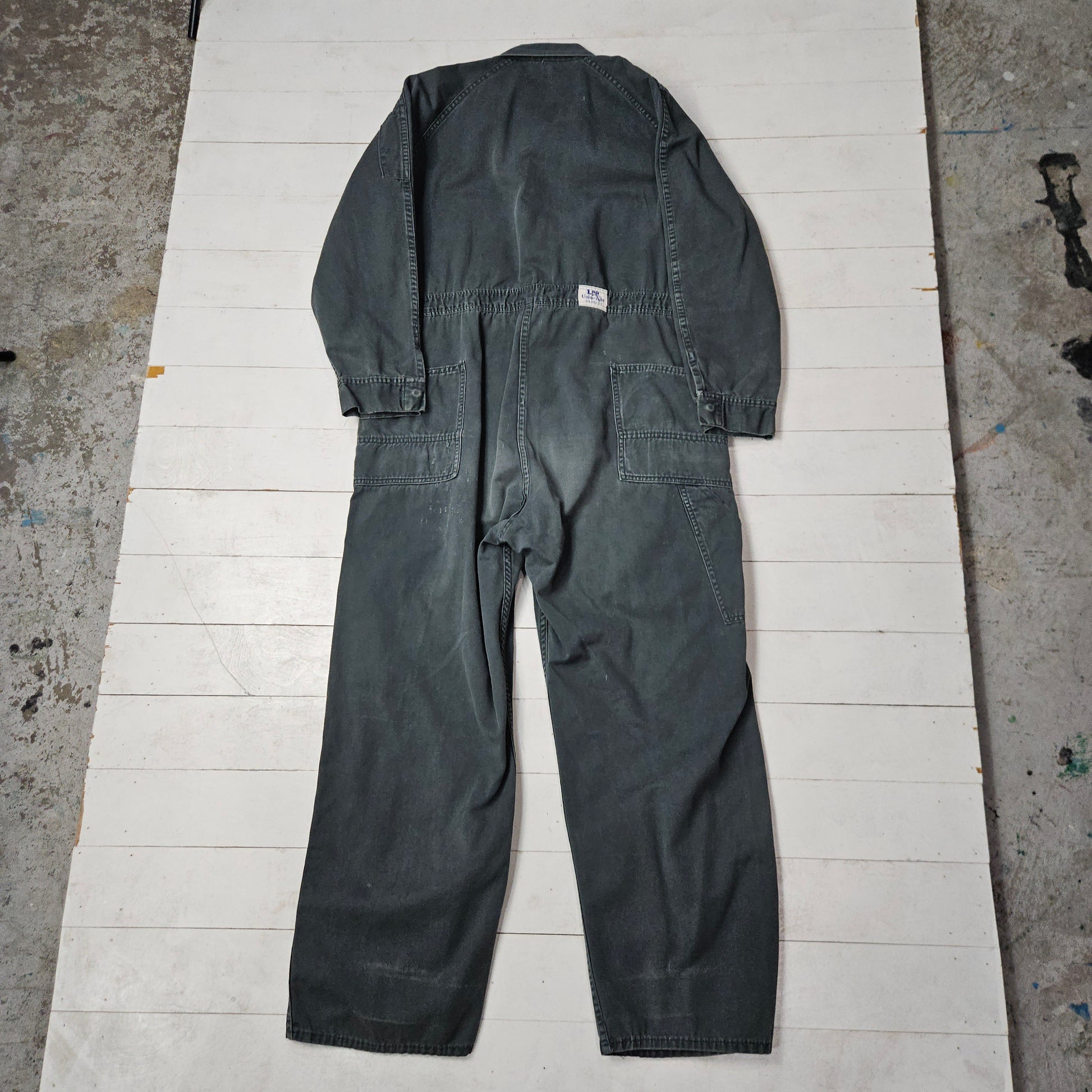 1950s Lee Union-Alls Green Twill Coveralls Sanforized Made in USA Size XL - People's Champ Vintage -Bottoms - Overalls/Coveralls