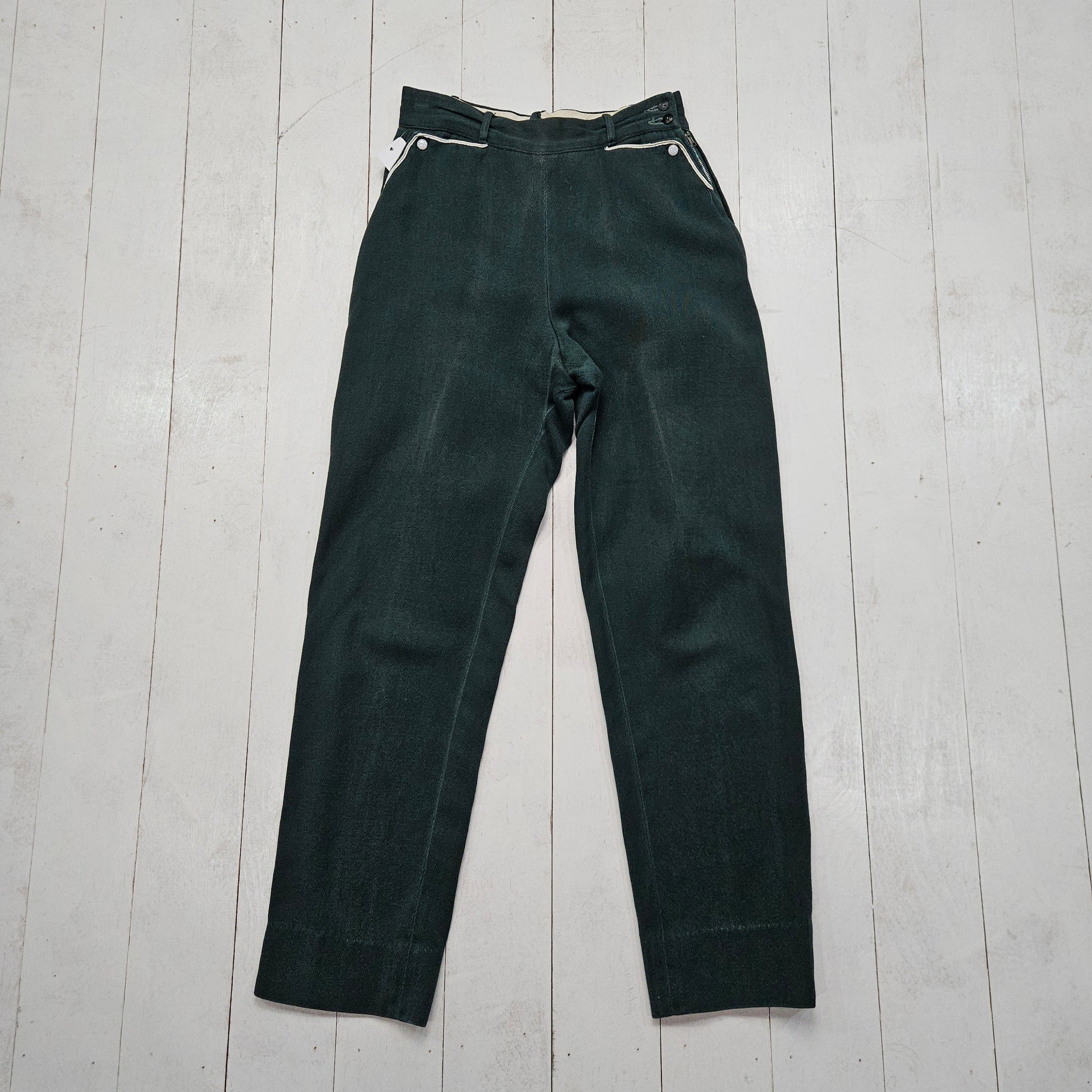 1950s H Bar C Ranchwear Green Side Zip Westernwear Pants Size 25x27 - People's Champ Vintage -Bottoms