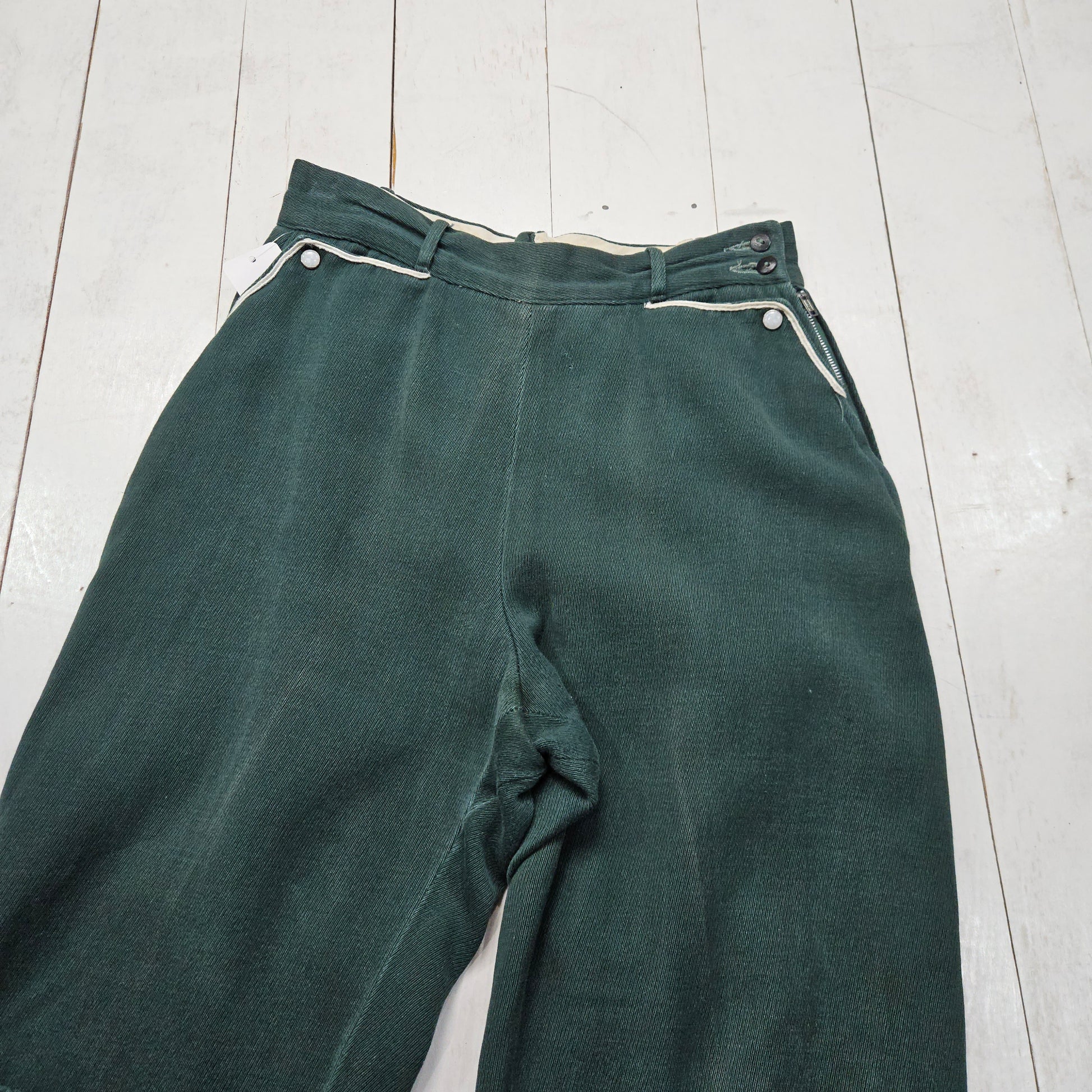 1950s H Bar C Ranchwear Green Side Zip Westernwear Pants Size 25x27 - People's Champ Vintage -Bottoms