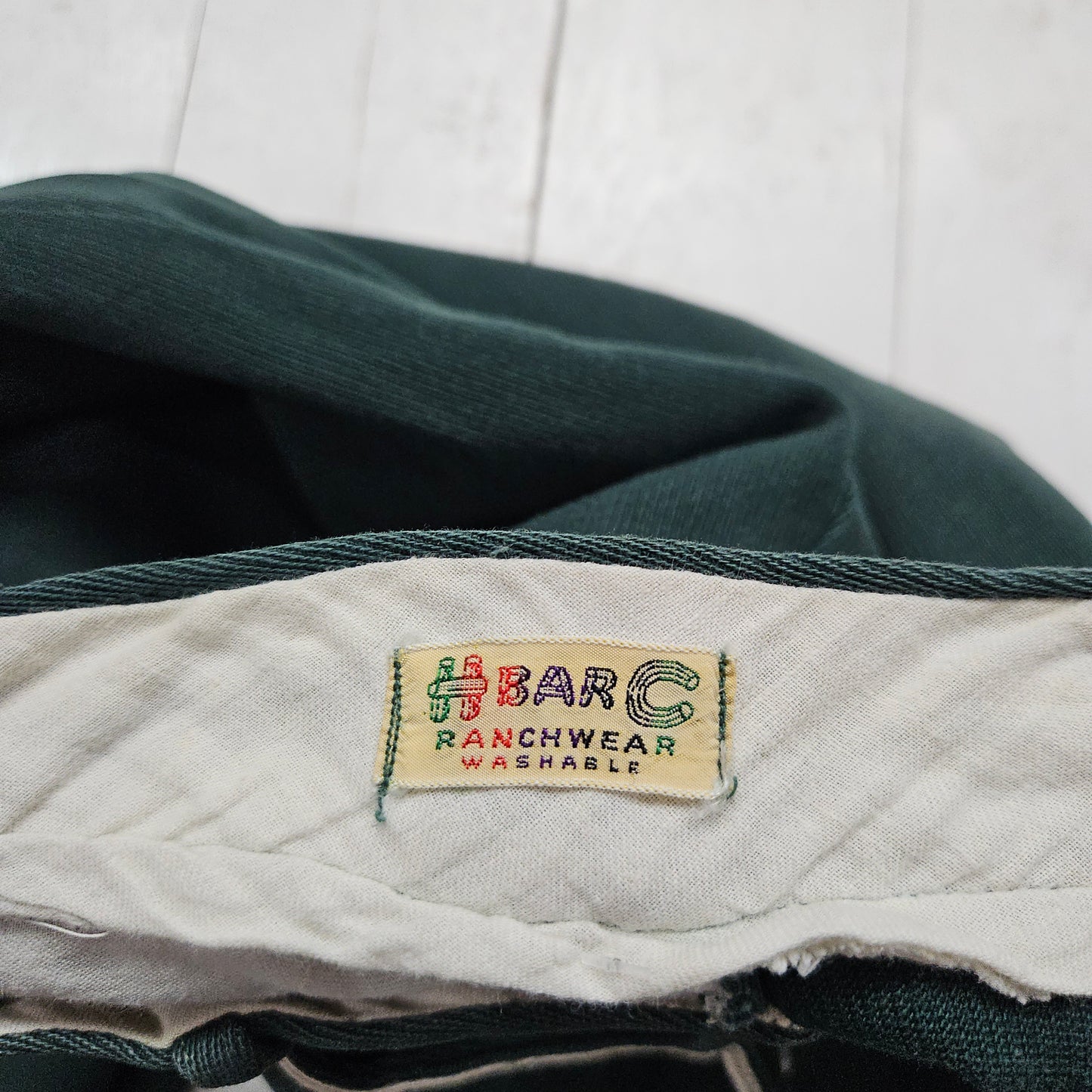 1950s H Bar C Ranchwear Green Side Zip Westernwear Pants Size 25x27 - People's Champ Vintage -Bottoms