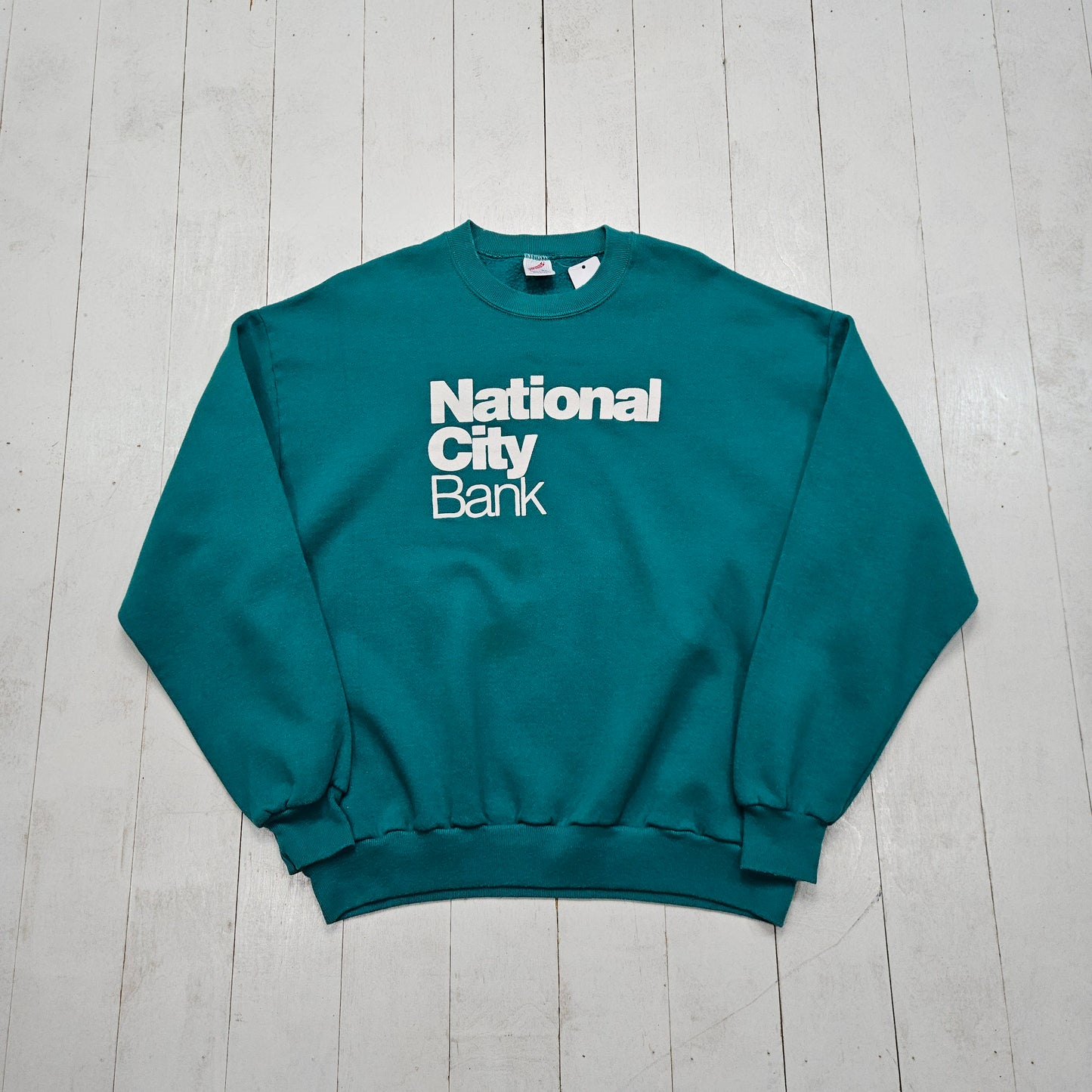 1990s Jerzees Turquoise National City Bank Promotional Sweatshirt Made in USA Size M/L - People's Champ Vintage -Sweatshirts/Hoodies