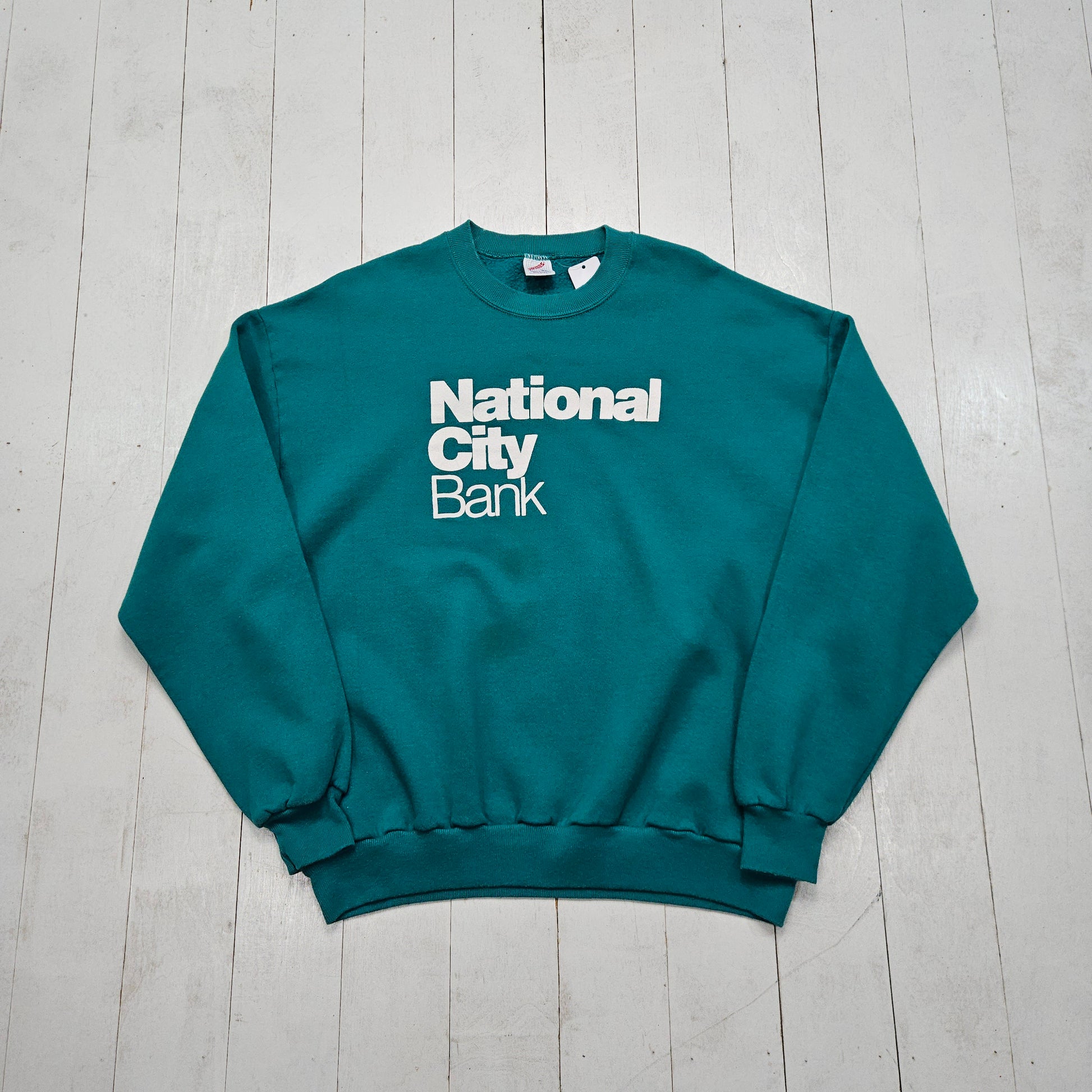 1990s Jerzees Turquoise National City Bank Promotional Sweatshirt Made in USA Size M/L - People's Champ Vintage -Sweatshirts/Hoodies