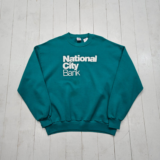 1990s Jerzees Turquoise National City Bank Promotional Sweatshirt Made in USA Size M/L - People's Champ Vintage -Sweatshirts/Hoodies