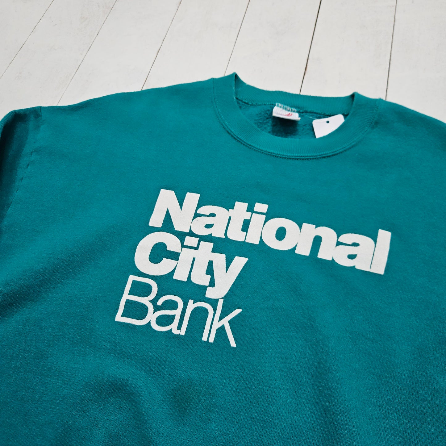 1990s Jerzees Turquoise National City Bank Promotional Sweatshirt Made in USA Size M/L - People's Champ Vintage -Sweatshirts/Hoodies